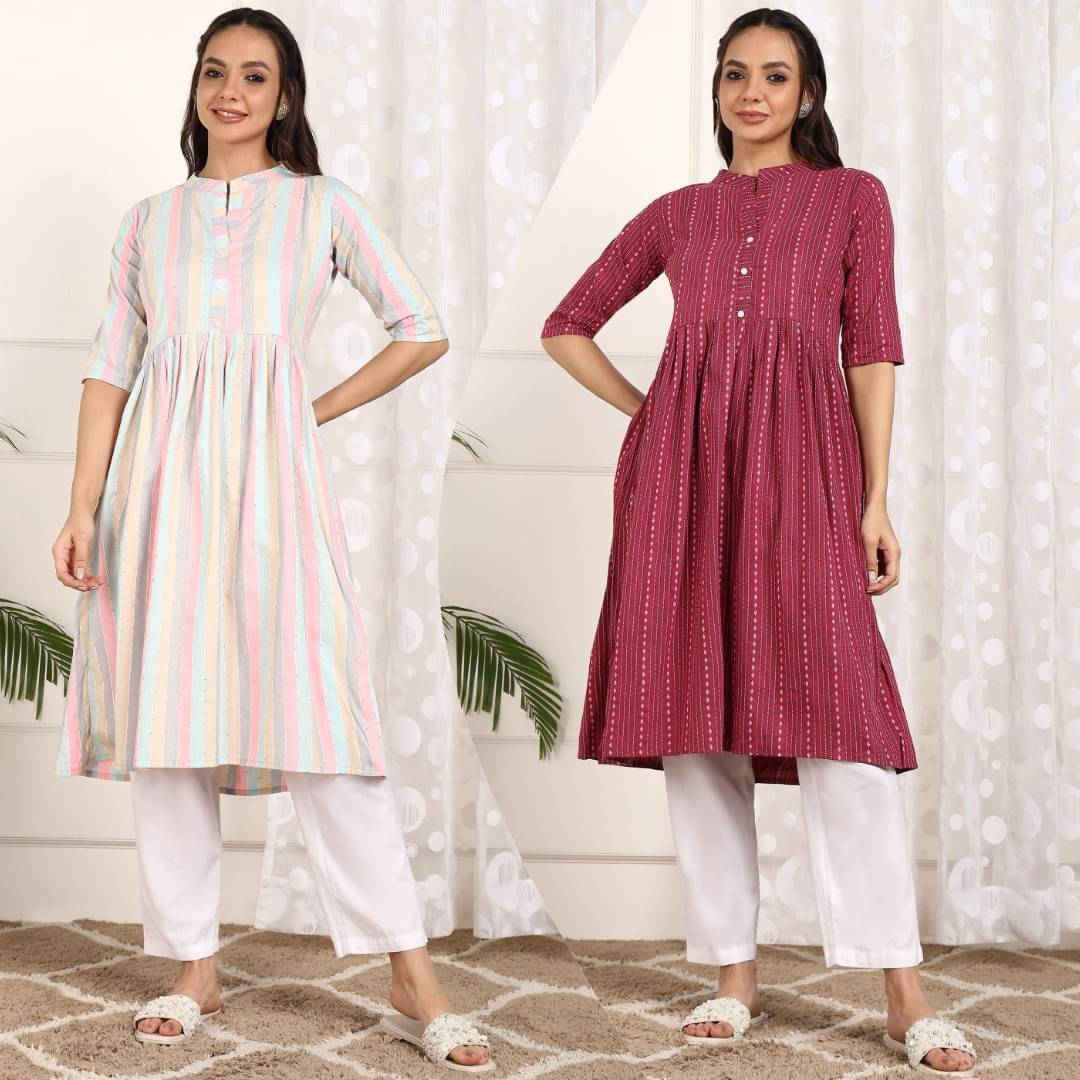    			VIVIDH IMPEX Women Cotton Embroidered Anarkali Kurti ( Multicolor )