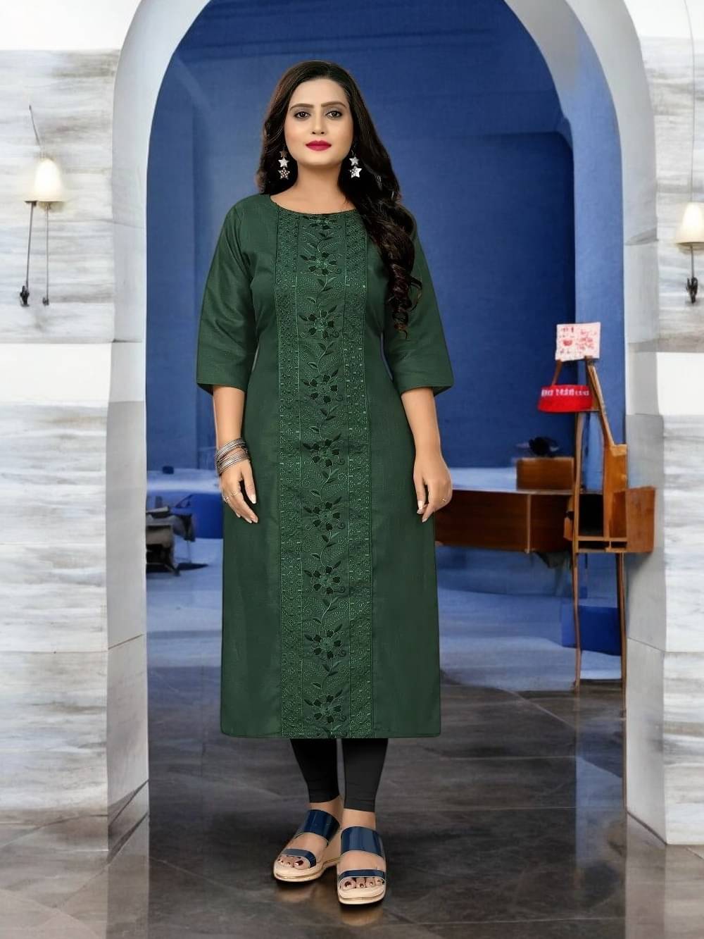     			VIVIDH IMPEX Women Cotton Embroidered Anarkali Kurti ( Multicolor )