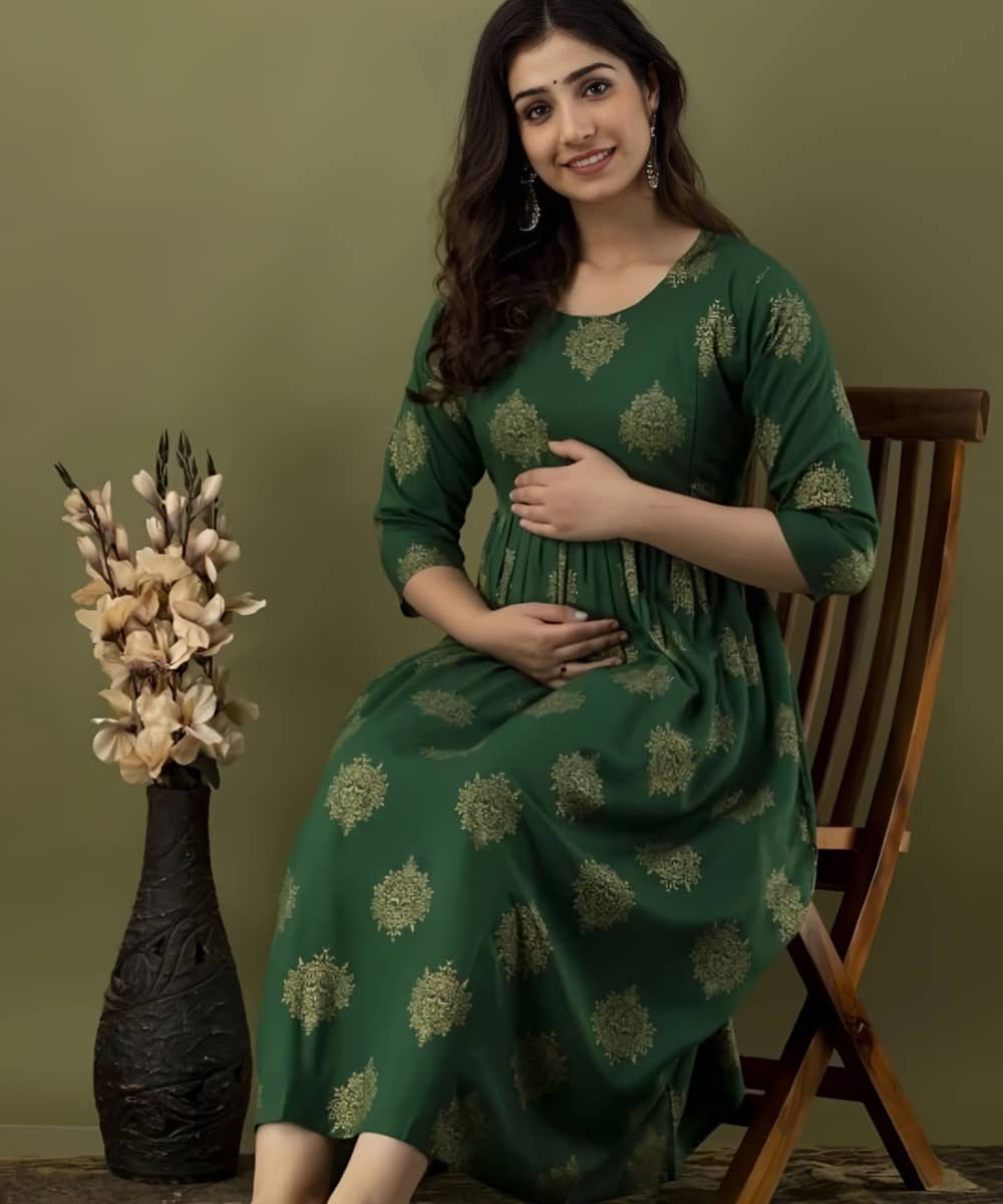 VKASHFAB Green Viscose Women's Maternity Dress ( Pack of 1 )