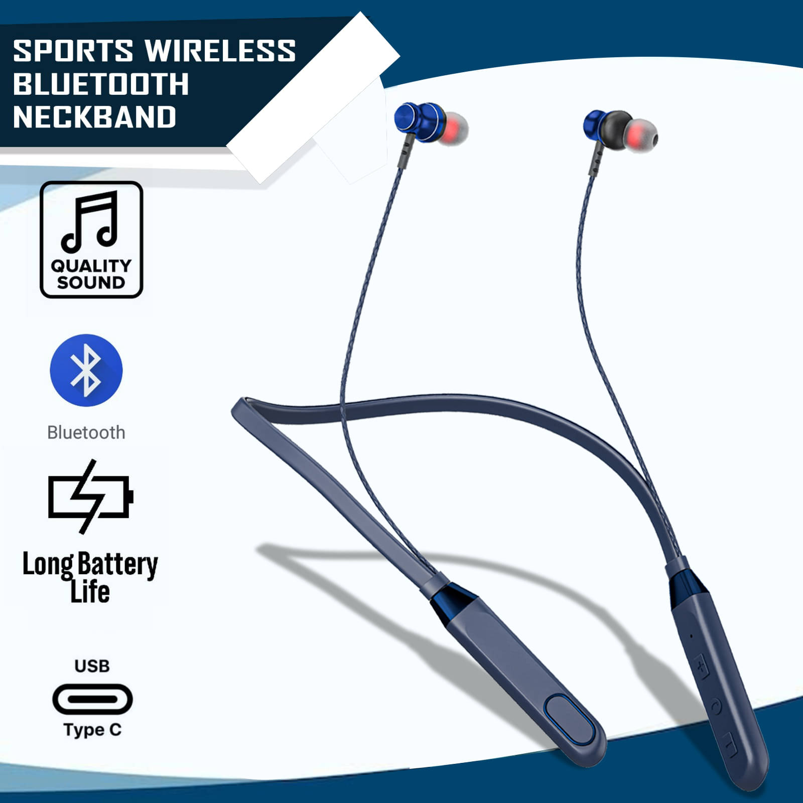     			Wireless Bluetooth Neckband with HD Mic, Quick Charging, Deep Bass, and Comfortable Fit for Jogging and Workouts