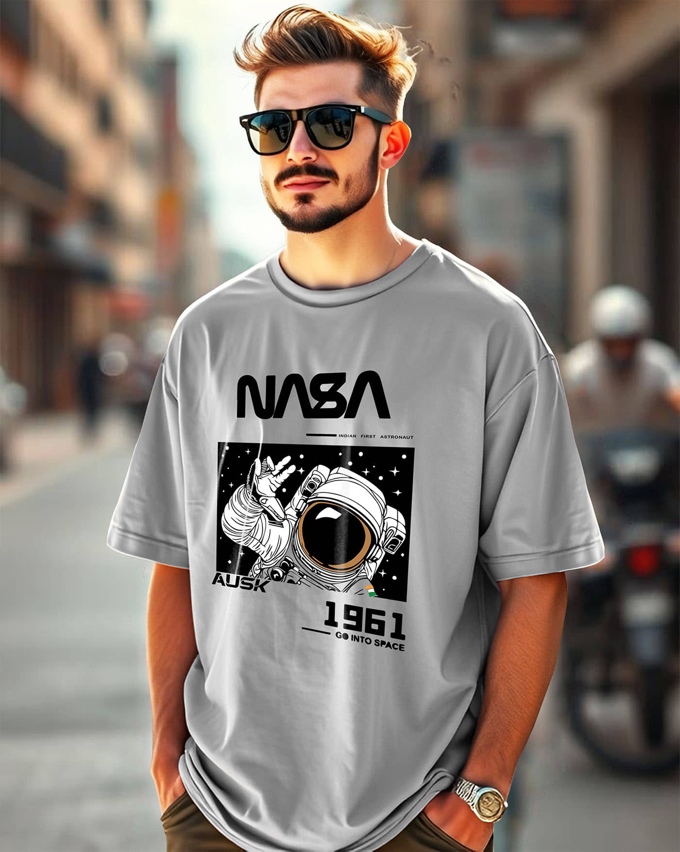 AUSK Men Cotton Oversized Fit Printed T-Shirt ( Grey )