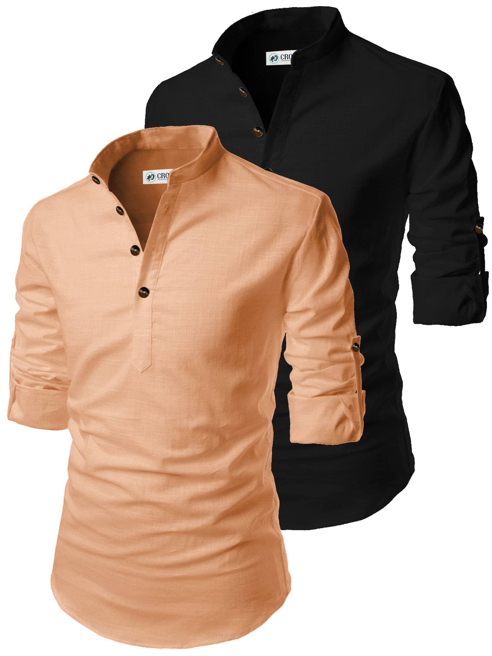CROWNTAIL Orange Cotton Men's Shirt Style Kurta ( Pack of 2 ) CROWNTAIL Orange Cotton Men's Shirt Style Kurta ( Pack of 2 )