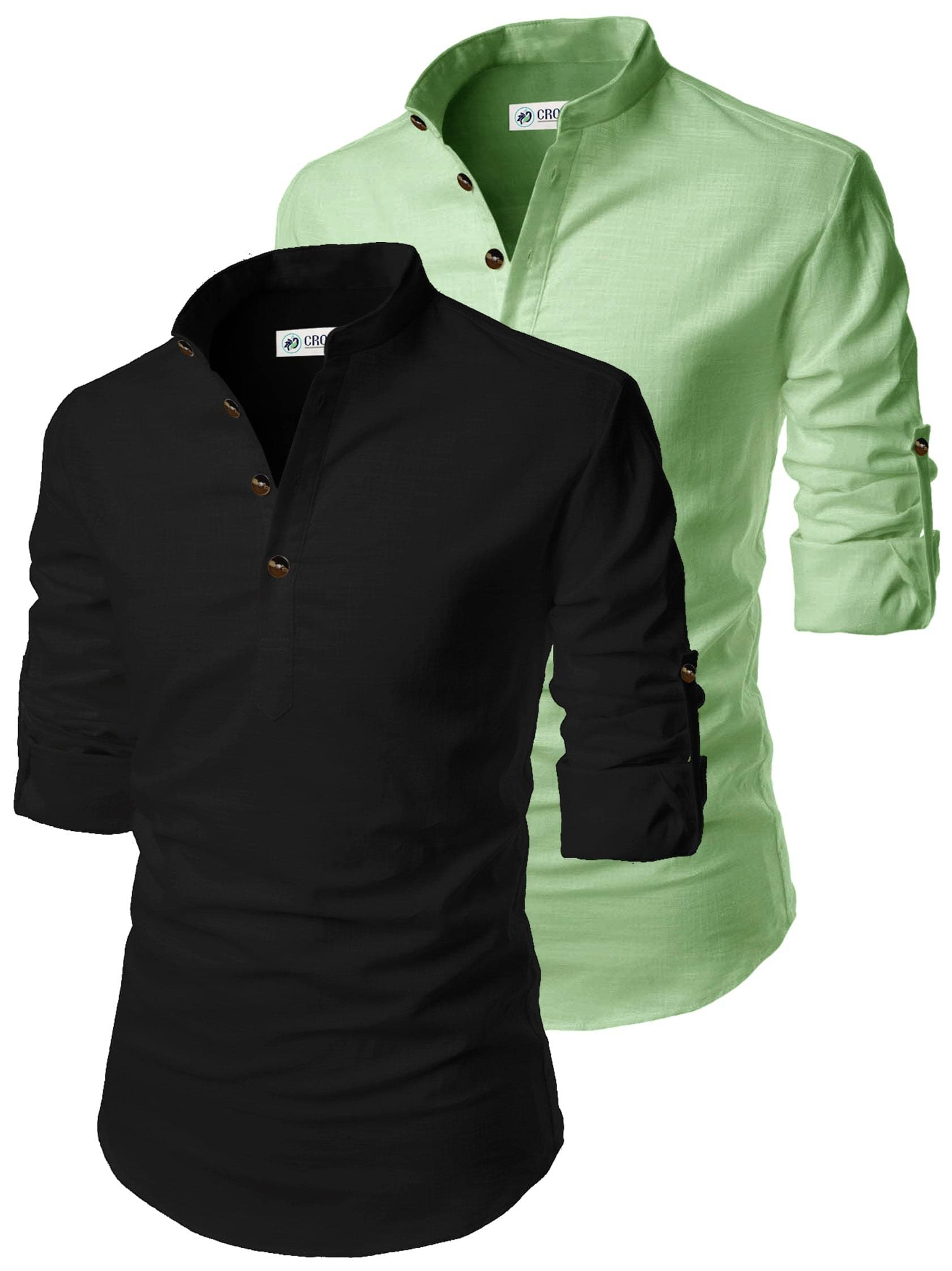 CROWNTAIL Sea Green Cotton Men's Regular Kurta ( Pack of 2 ) CROWNTAIL Sea Green Cotton Men's Regular Kurta ( Pack of 2 )