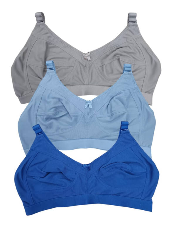 Esoroucha Pack of 3 Cotton Blend Non Padded Everyday Bra For Women ( Blue )     			Esoroucha Pack of 3 Cotton Blend Non Padded Everyday Bra For Women ( Blue )