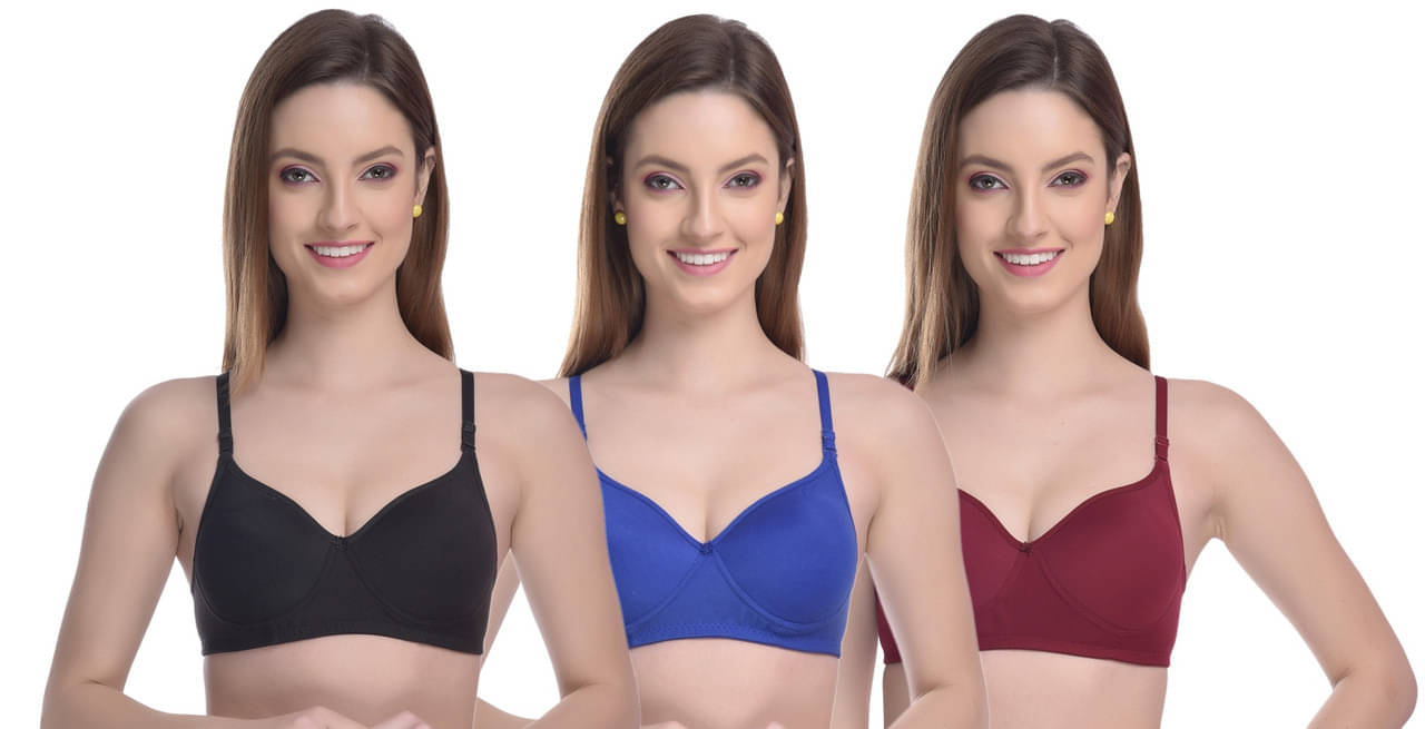     			Esoroucha Pack of 3 Cotton Lightly Padded T-Shirt Bra For Women ( Black )