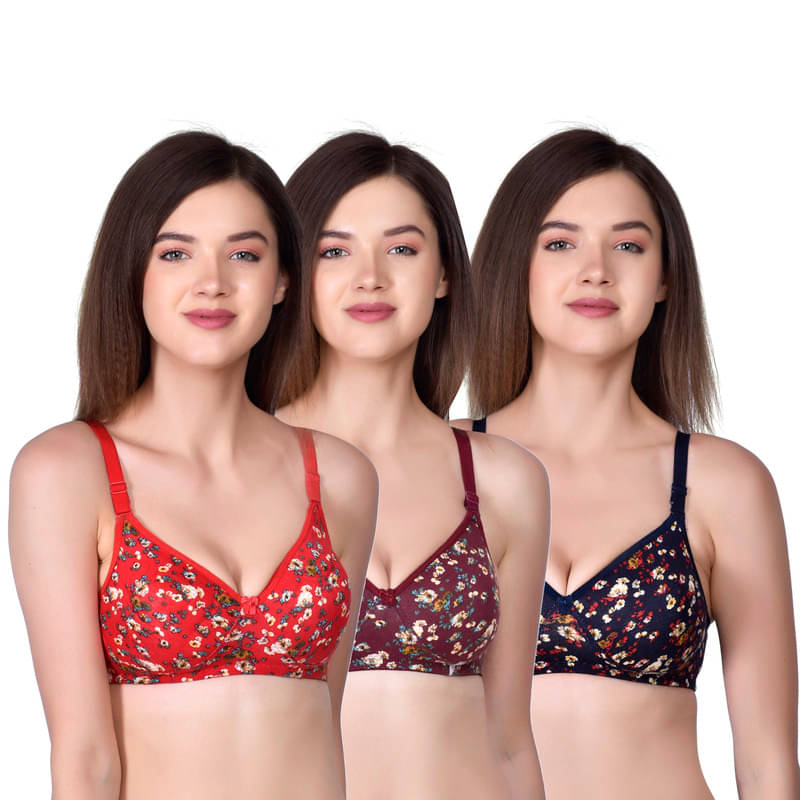     			Esoroucha Pack of 3 Cotton Blend Lightly Padded T-Shirt Bra For Women ( Black )