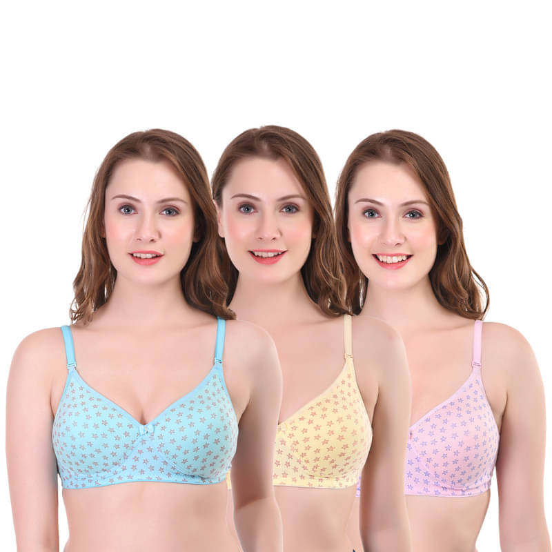 Esoroucha Pack of 3 Cotton Blend Lightly Padded T-Shirt Bra For Women ( Yellow )     			Esoroucha Pack of 3 Cotton Blend Lightly Padded T-Shirt Bra For Women ( Yellow )