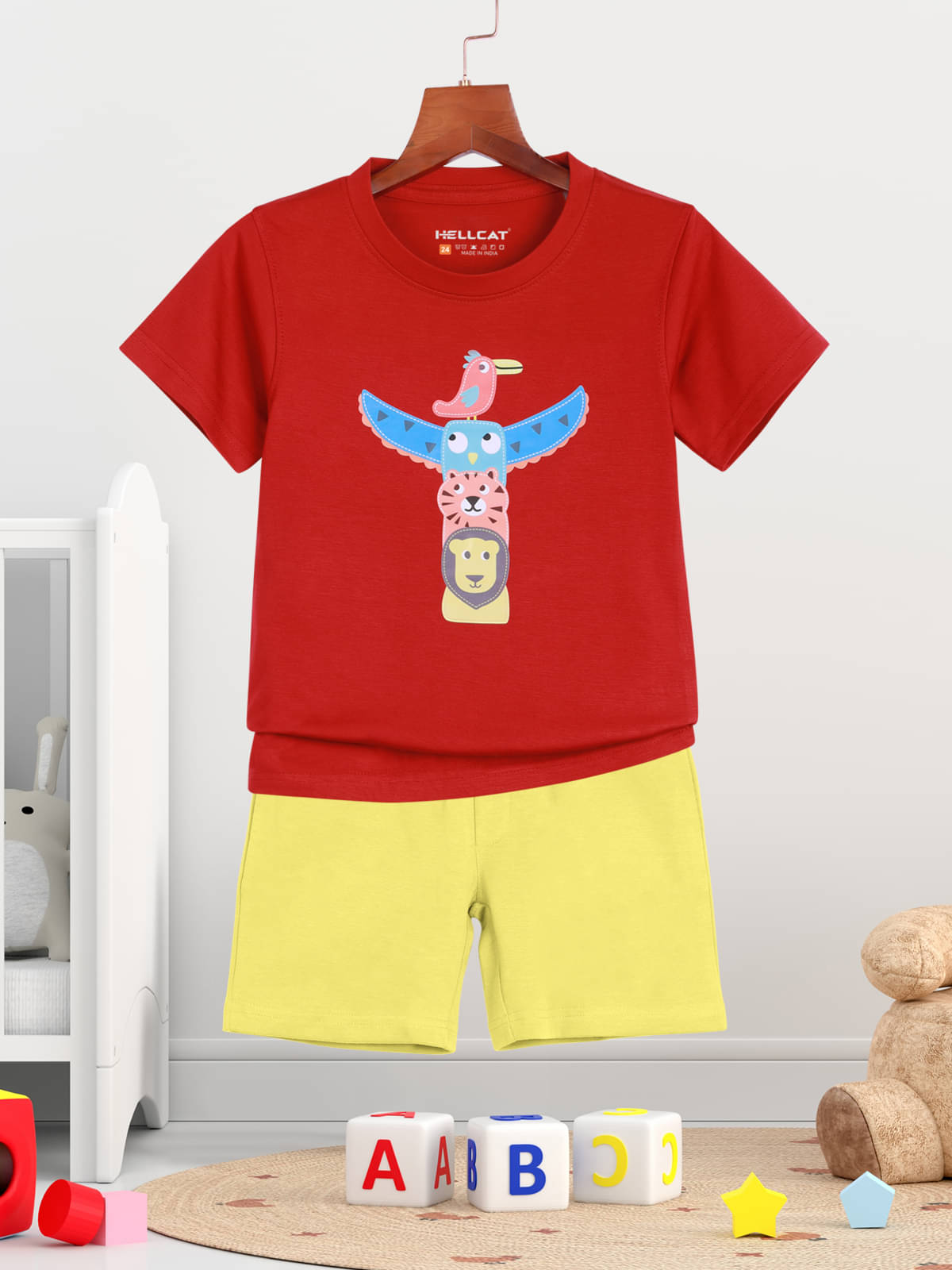     			HELLCAT Pack of 1 Boys Cotton Blend T-Shirt & Shorts Set ( Red )