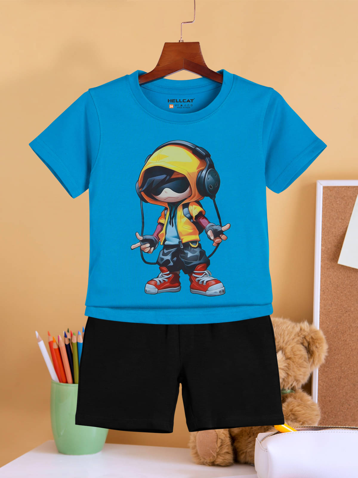     			HELLCAT Pack of 1 Boys Cotton Blend T-Shirt & Shorts Set ( Blue )