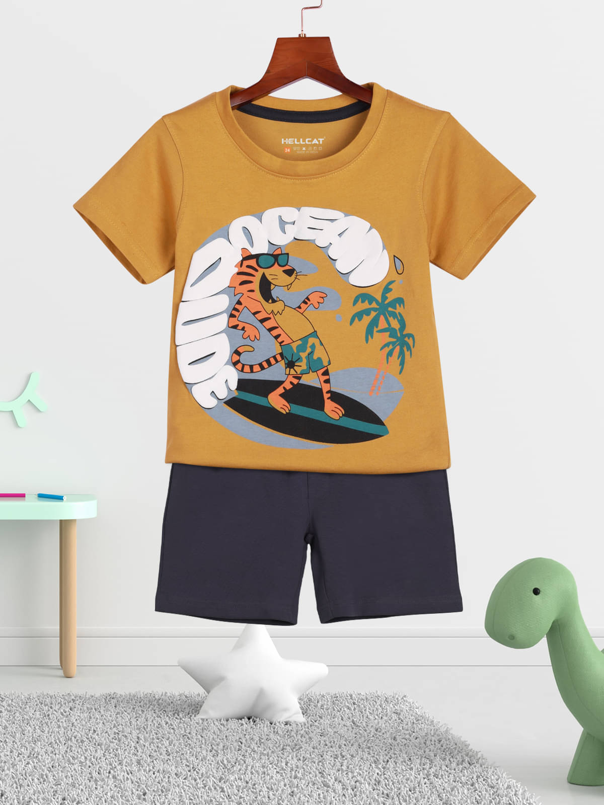     			HELLCAT Pack of 1 Boys Cotton Blend T-Shirt & Shorts Set ( Yellow )