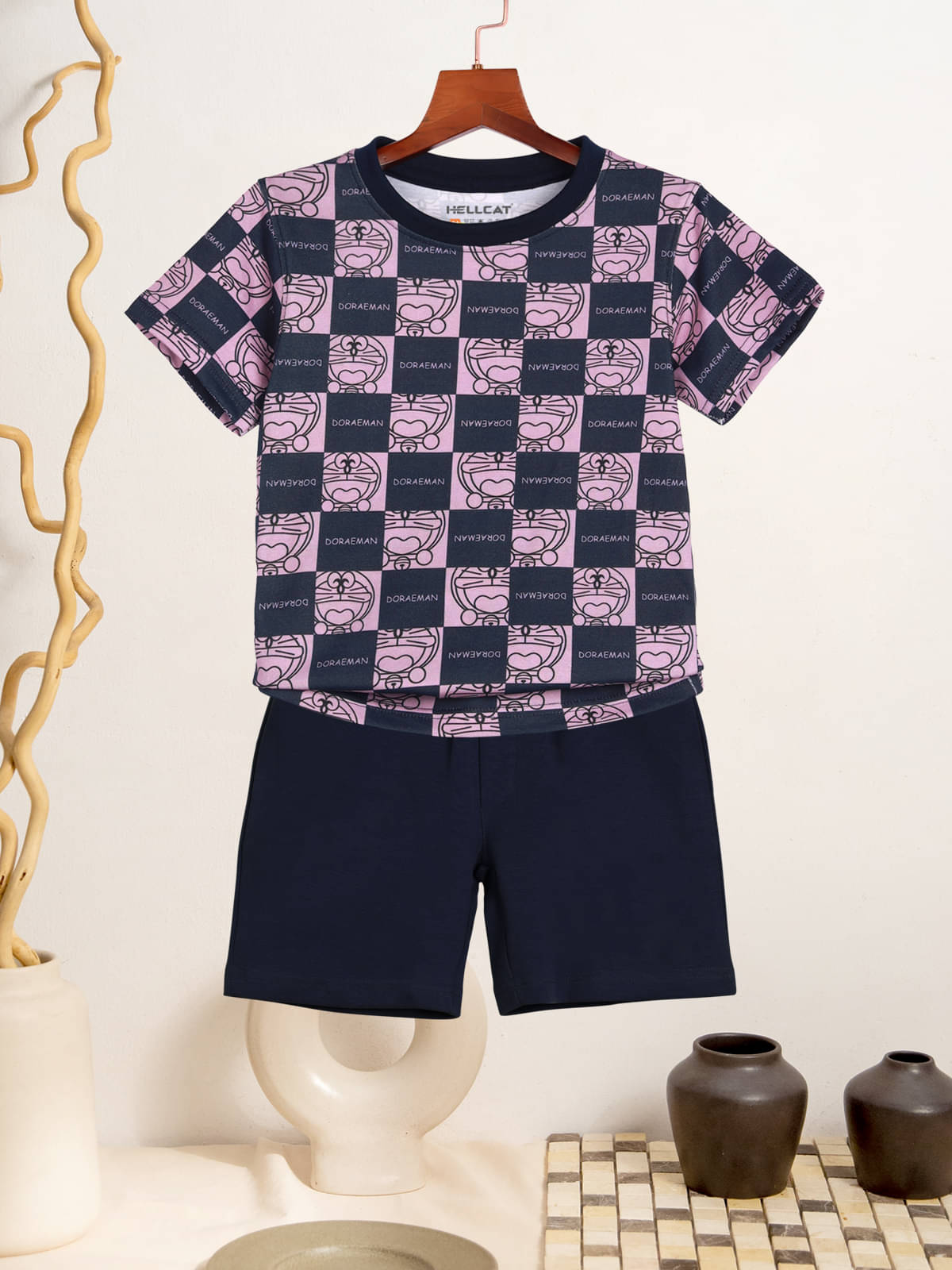     			HELLCAT Pack of 1 Boys Cotton Blend T-Shirt & Shorts Set ( Lavender )