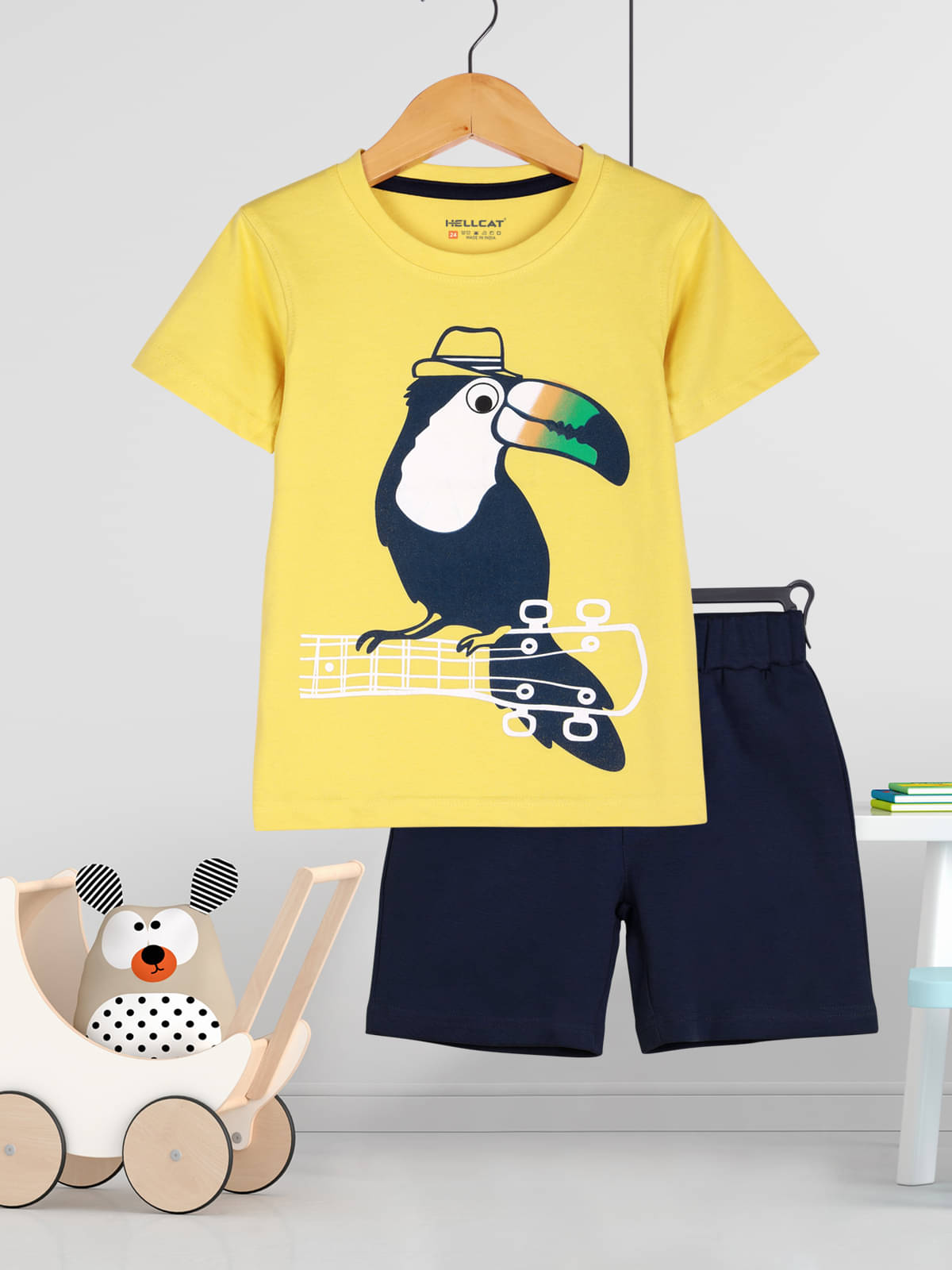     			HELLCAT Pack of 1 Boys Cotton Blend T-Shirt & Shorts Set ( Yellow )