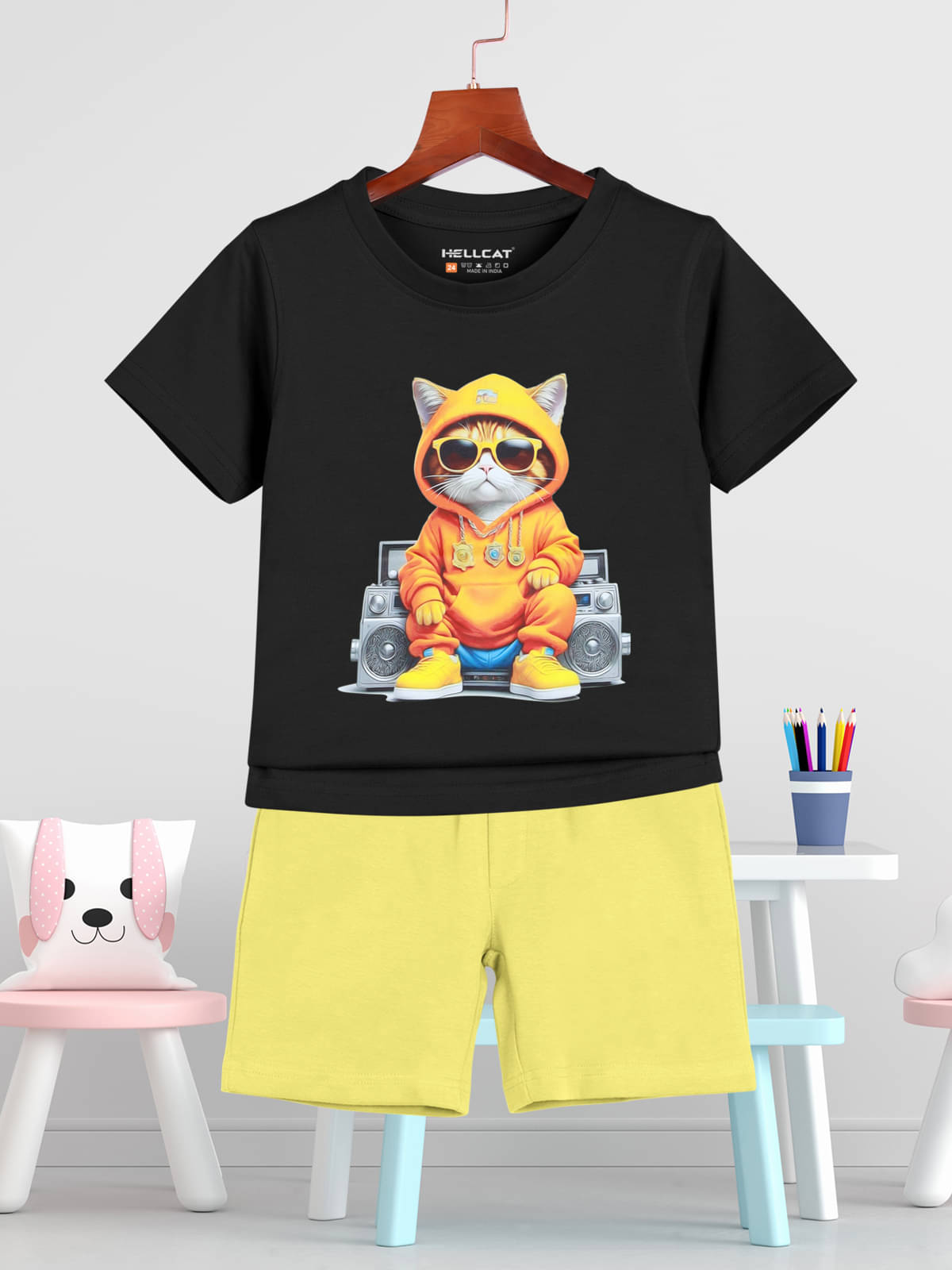     			HELLCAT Pack of 1 Boys Cotton Blend T-Shirt & Shorts Set ( Black )