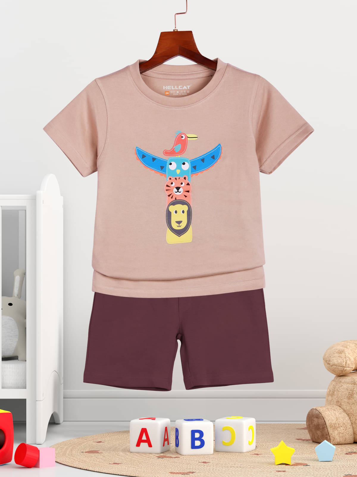     			HELLCAT Pack of 1 Boys Cotton Blend T-Shirt & Shorts Set ( Pink )