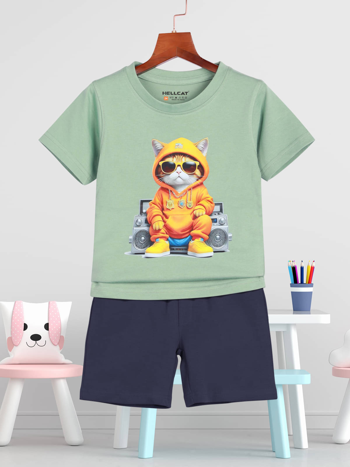     			HELLCAT Pack of 1 Boys Cotton Blend T-Shirt & Shorts Set ( Green )