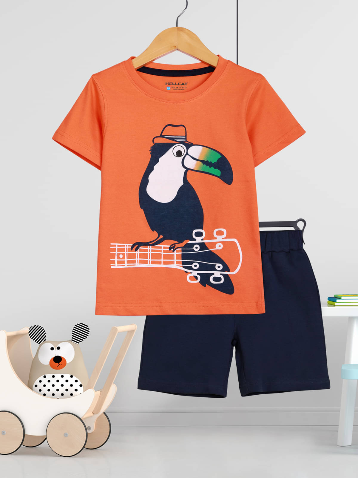     			HELLCAT Pack of 1 Boys Cotton Blend T-Shirt & Shorts Set ( Orange )
