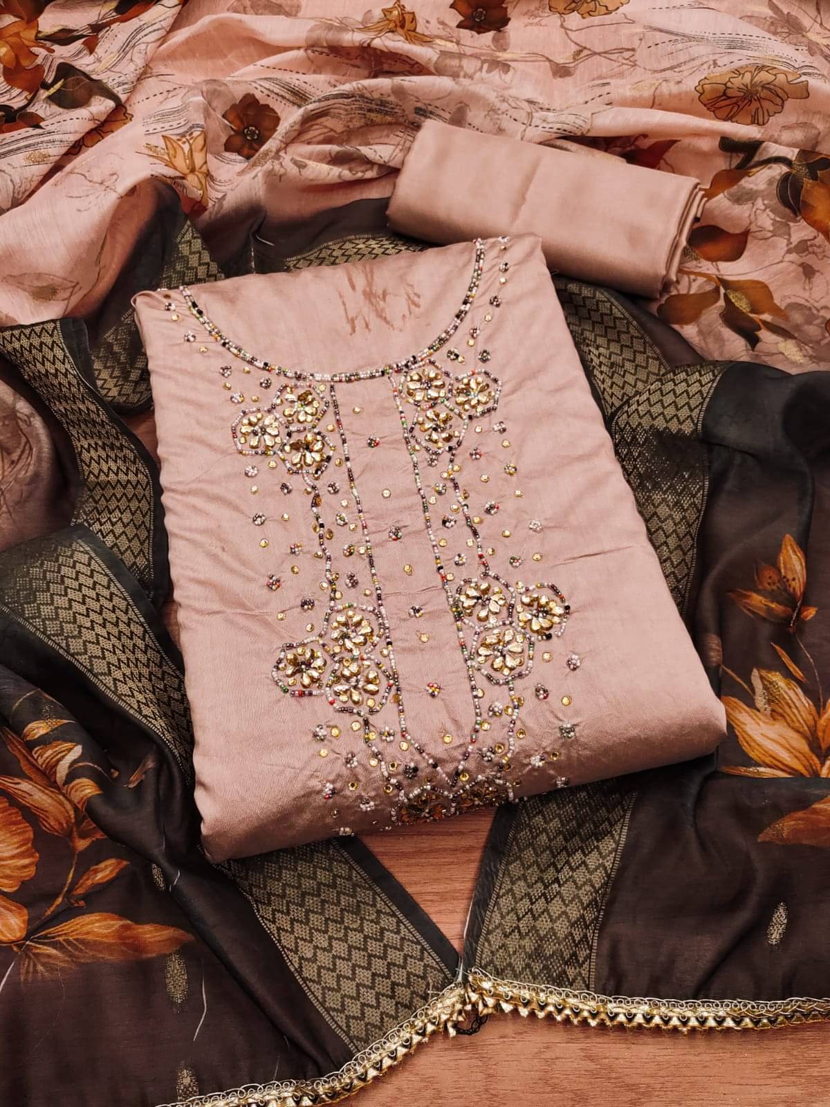 HL SILKMILLS Women Silk Blend Unstitched Dress Material ( Peach ) HL SILKMILLS Women Silk Blend Unstitched Dress Material ( Peach )