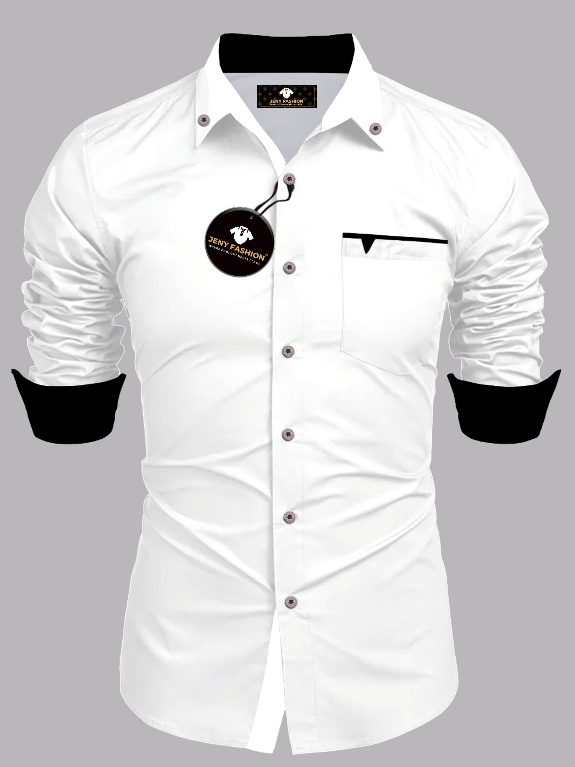     			JENY FASHION Cotton Blend Regular Fit Solids Full Sleeves Men's Casual Shirt - White ( Pack of 1 )