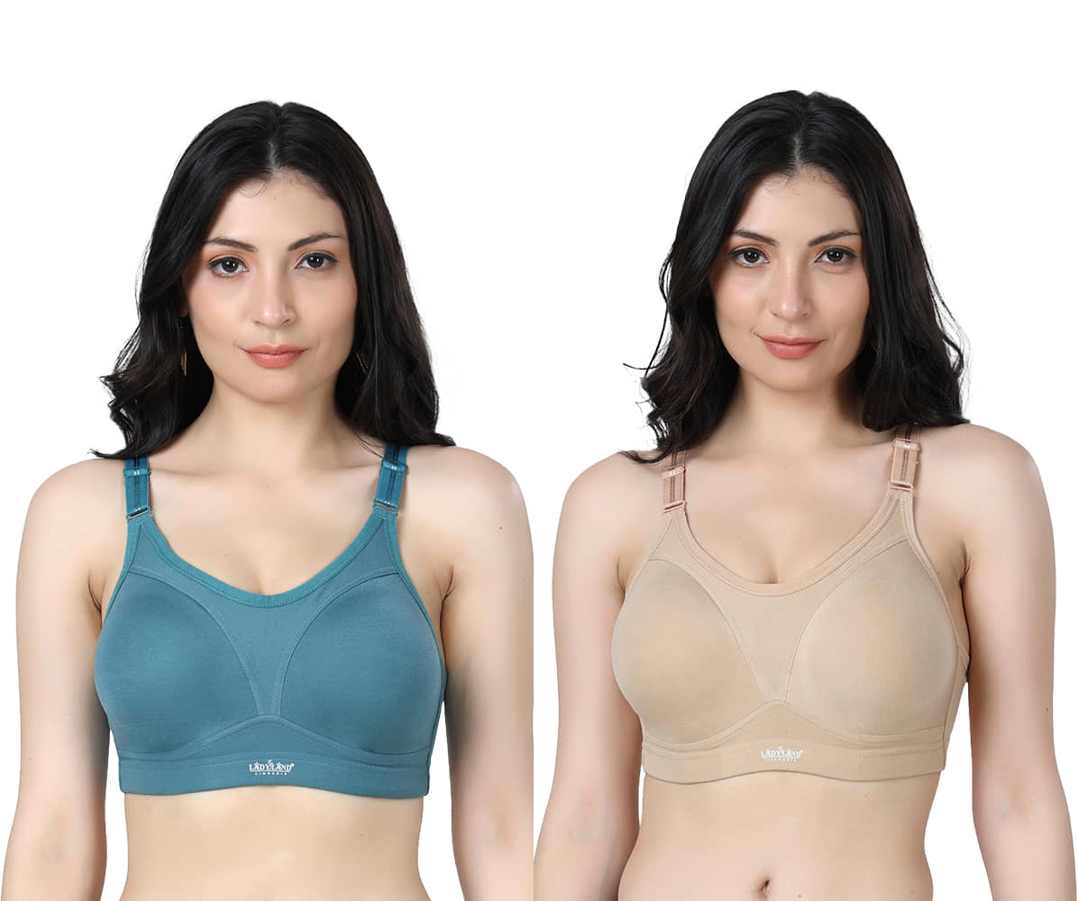 Ladyland Pack of 2 Cotton Blend Non Padded Everyday Bra For Women ( Multicolor )