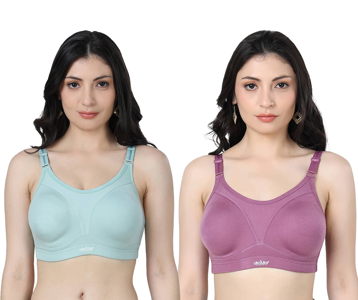 Ladyland Pack of 2 Cotton Blend Non Padded Everyday Bra For Women ( Multicolor )