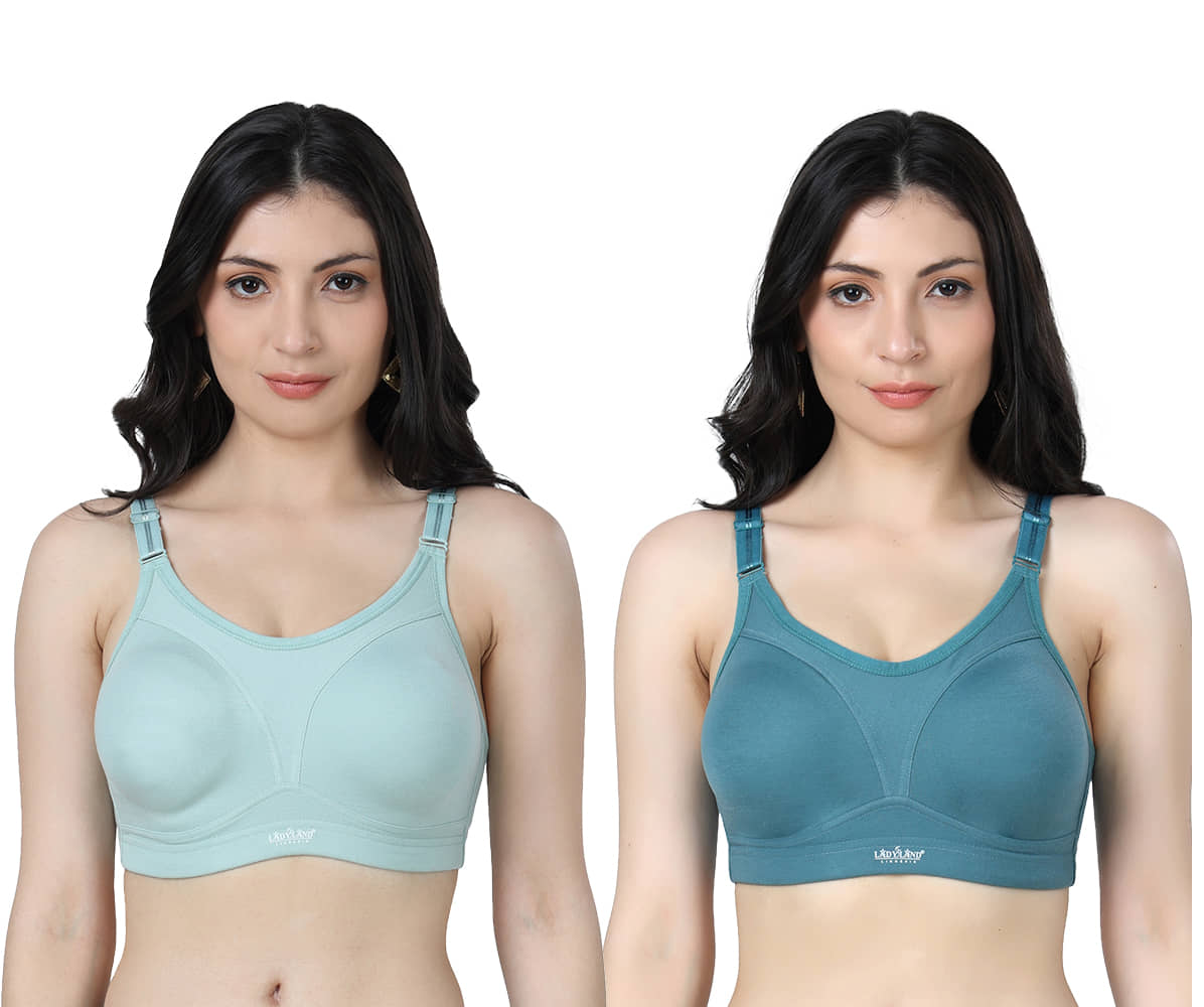 Ladyland Pack of 2 Cotton Blend Non Padded Everyday Bra For Women ( Multicolor )