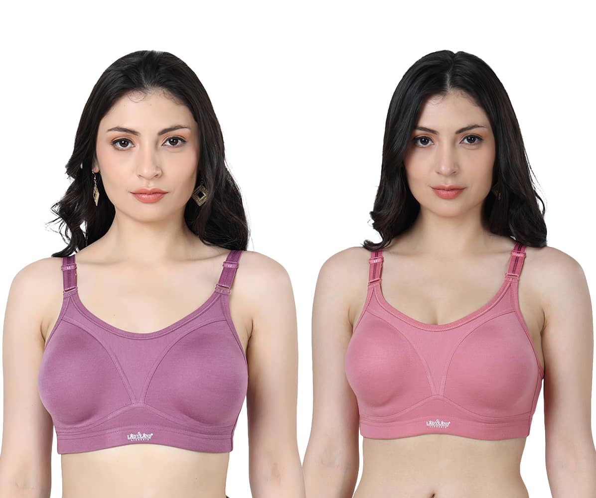Ladyland Pack of 2 Cotton Blend Non Padded Everyday Bra For Women ( Multicolor )
