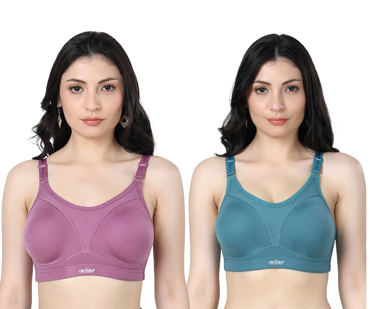 Ladyland Pack of 2 Cotton Blend Non Padded Everyday Bra For Women ( Multicolor )