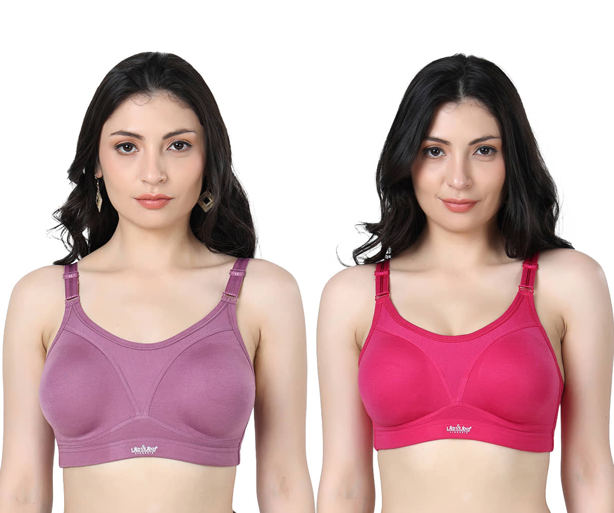 Ladyland Pack of 2 Cotton Blend Non Padded Everyday Bra For Women ( Multicolor )