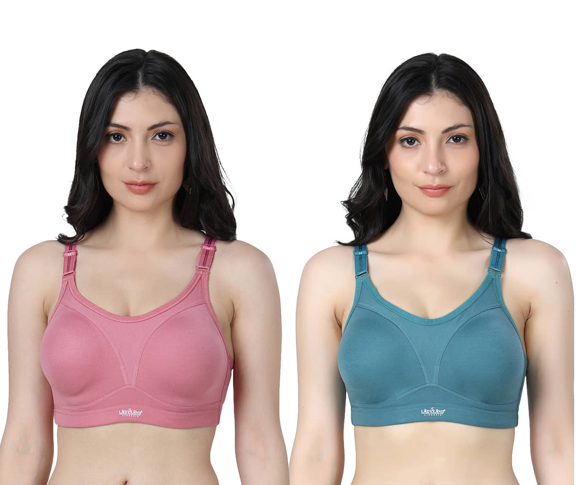 Ladyland Pack of 2 Cotton Blend Non Padded Everyday Bra For Women ( Multicolor )