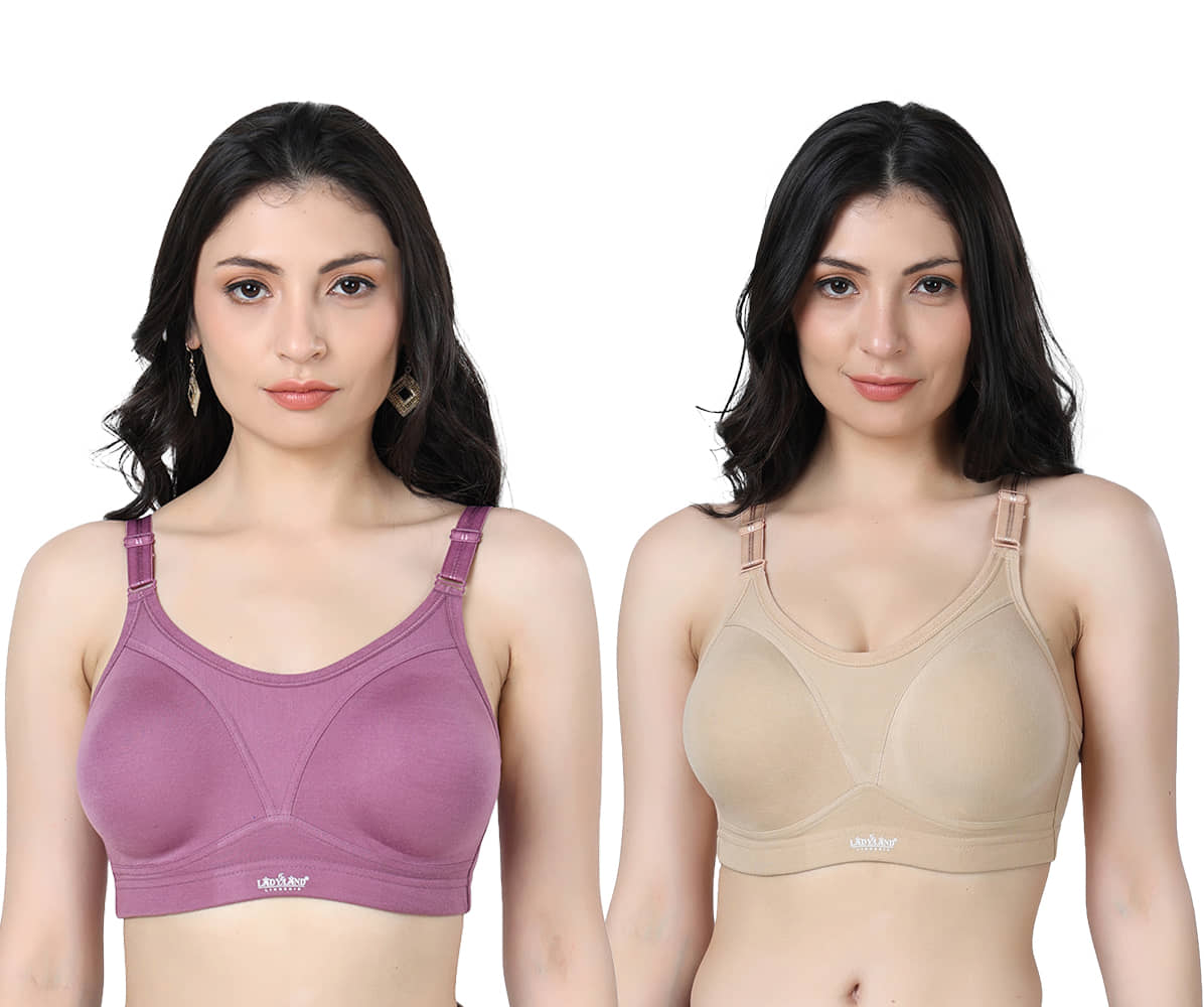 Ladyland Pack of 2 Cotton Blend Non Padded Everyday Bra For Women ( Multicolor )