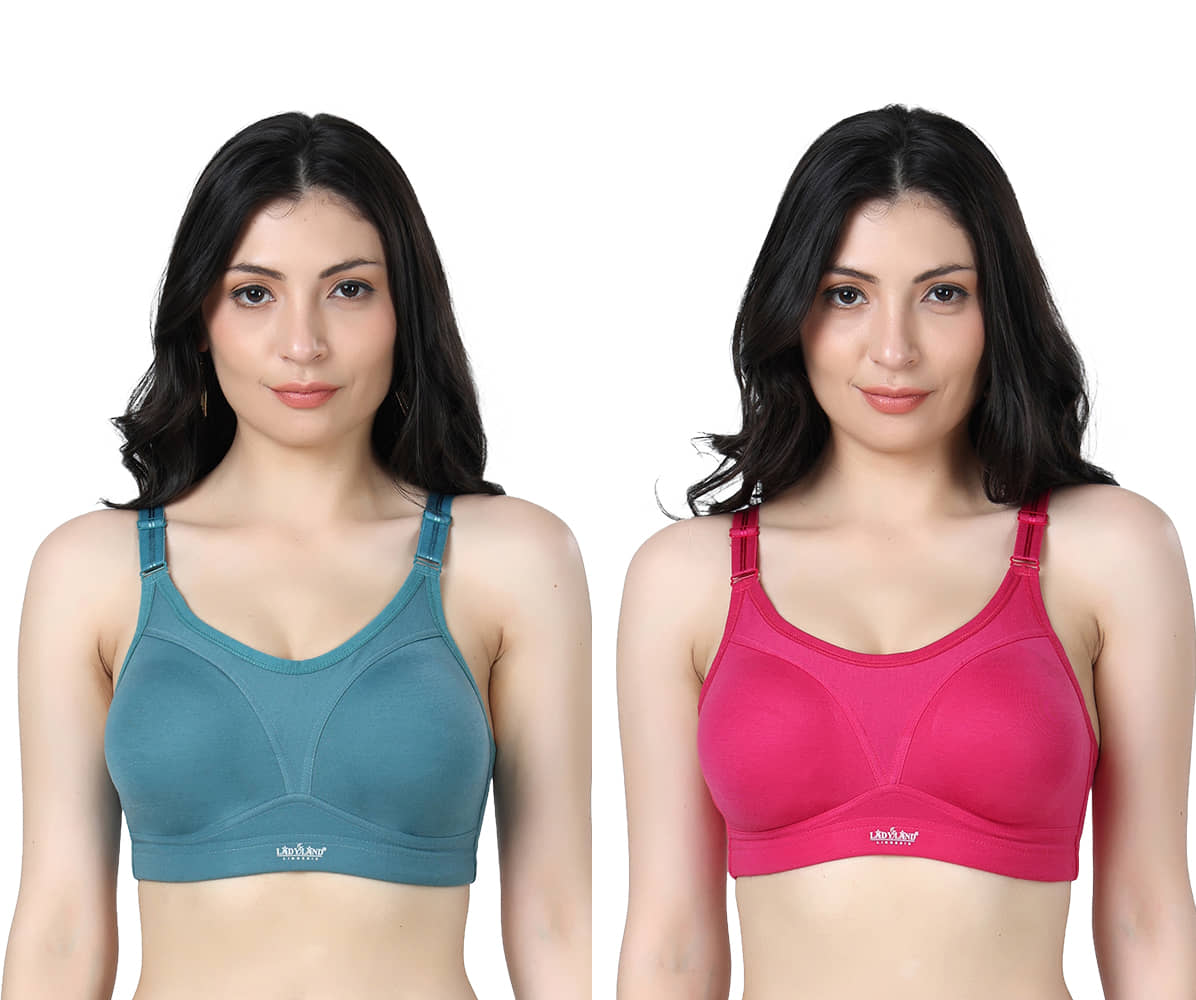 Ladyland Pack of 2 Cotton Blend Non Padded Everyday Bra For Women ( Multicolor )