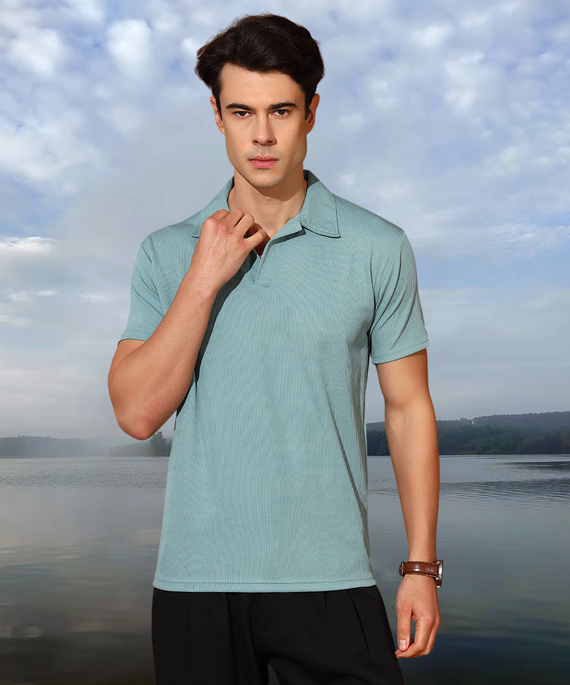 MODYOUNG Men Cotton Blend Regular Fit Solid Polo T Shirt ( Light Green ) MODYOUNG Men Cotton Blend Regular Fit Solid Polo T Shirt ( Light Green )