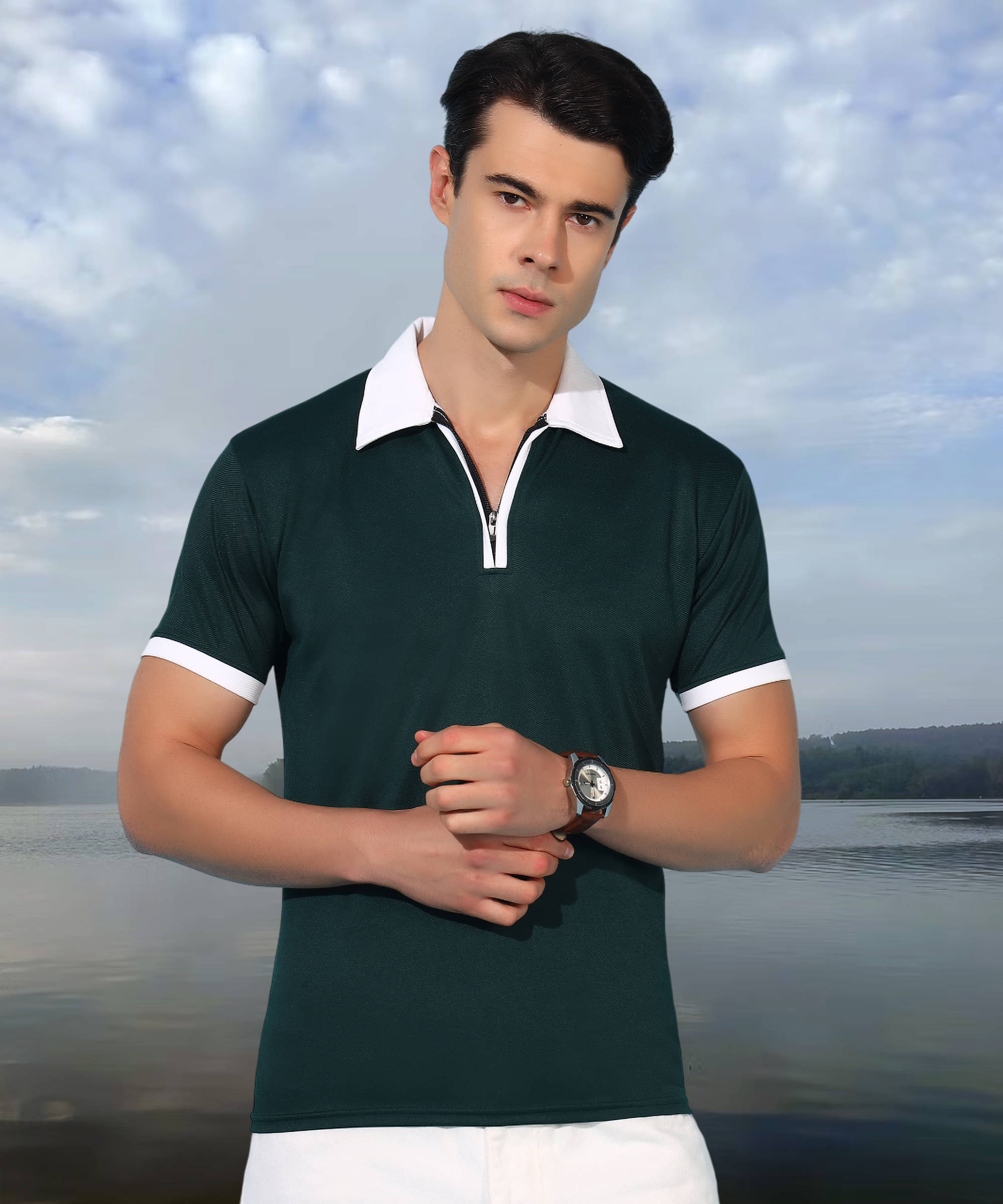 MODYOUNG Men Cotton Blend Regular Fit Solid Polo T Shirt ( Dark Green ) MODYOUNG Men Cotton Blend Regular Fit Solid Polo T Shirt ( Dark Green )