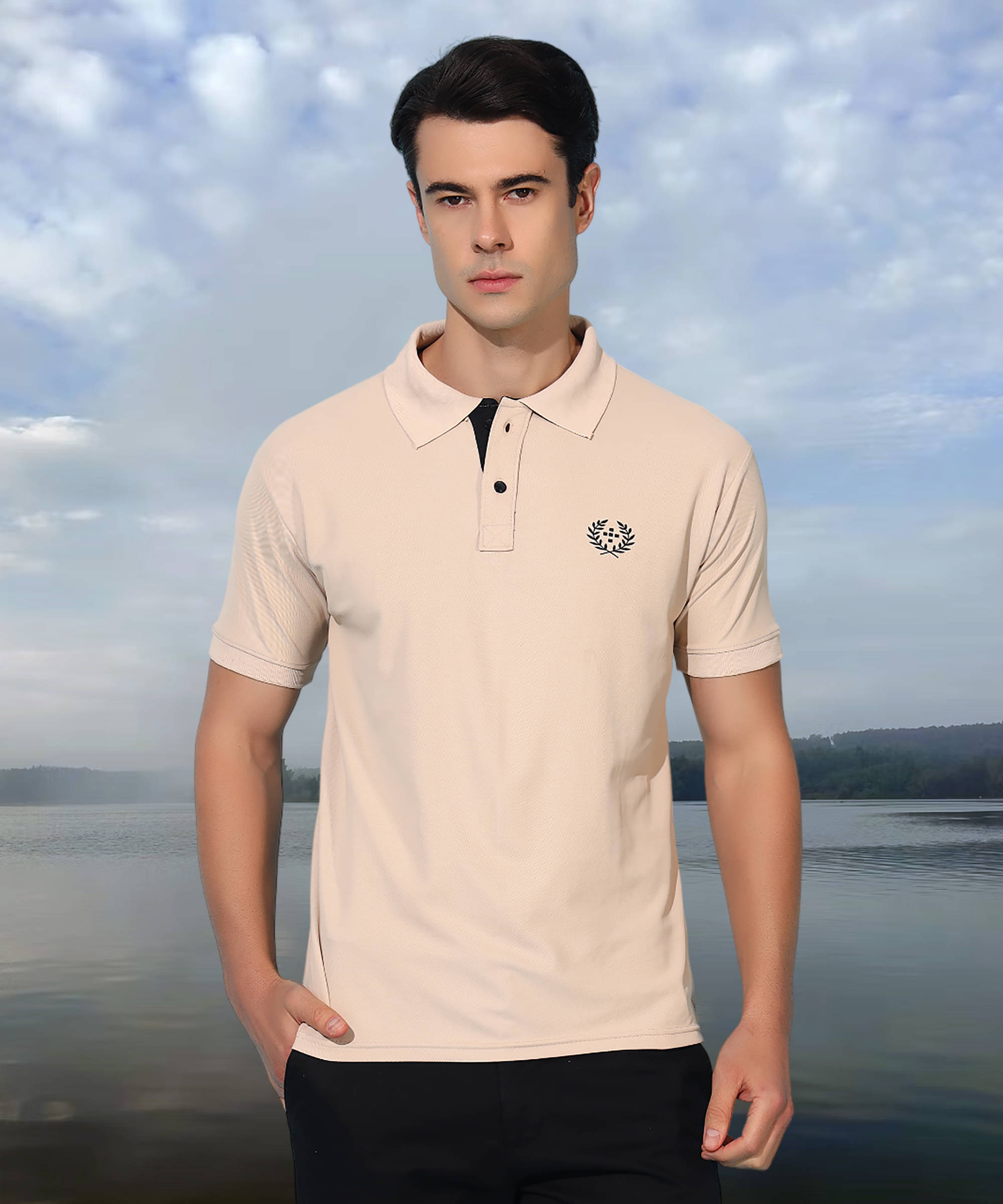 MODYOUNG Men Cotton Blend Regular Fit Solid Polo T Shirt ( Beige ) MODYOUNG Men Cotton Blend Regular Fit Solid Polo T Shirt ( Beige )