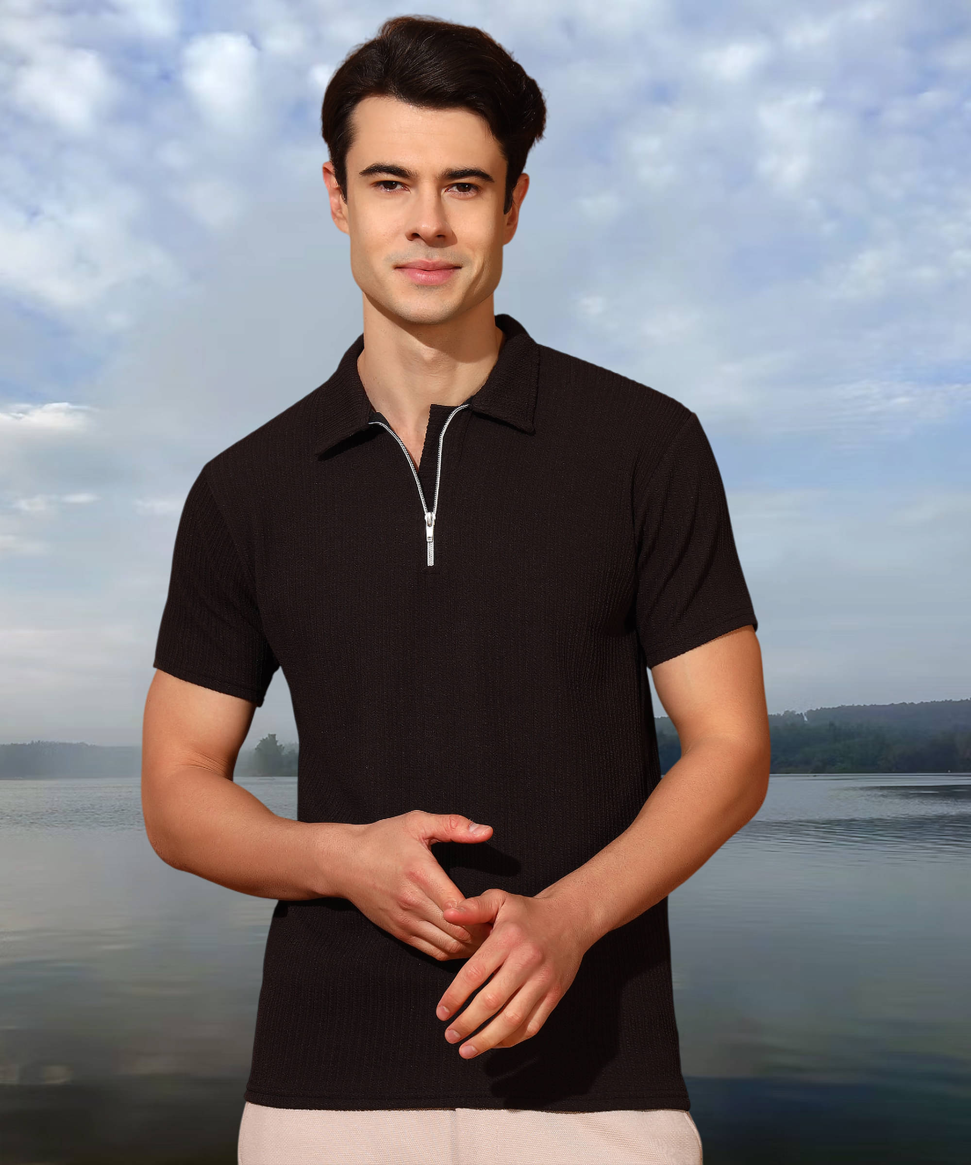     			MODYOUNG Men Cotton Blend Regular Fit Solid Polo T Shirt ( Brown )