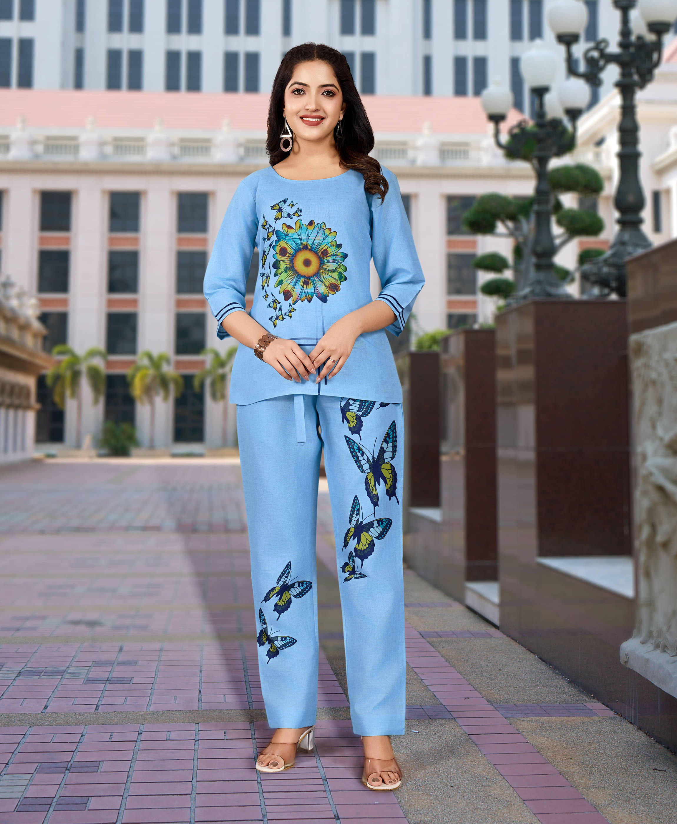     			MOJILAA Women Printed Tunic With Trousers Co-Ord Set ( Blue )
