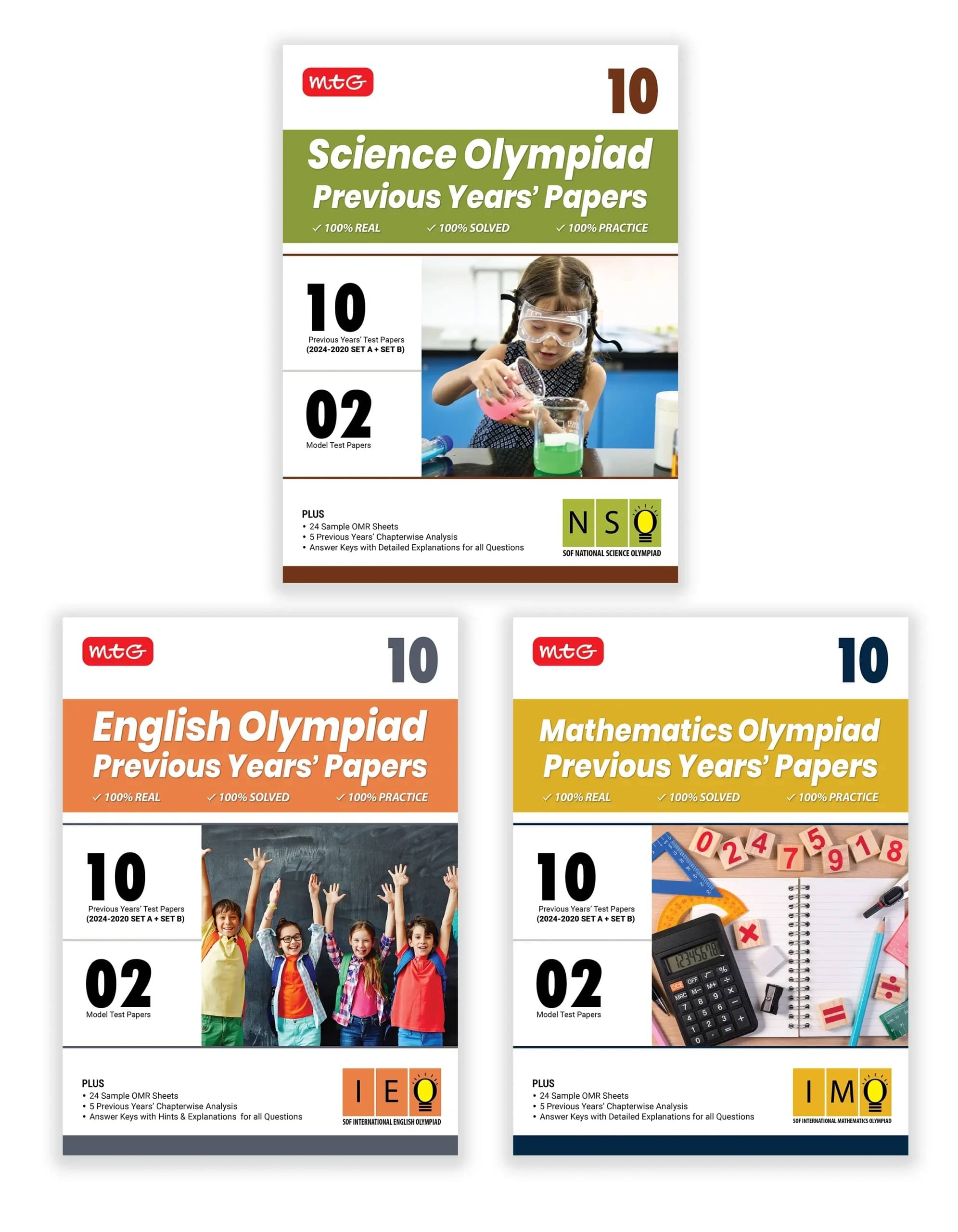 MTG Class-10 IMO-NSO-IEO Olympiad 10 Previous Years Papers (2024-2020 Set A & B) Mathematics, Science & English (Set of 3 Books) with Model Test Papers & 24 Sample OMR Sheets | PYQs For SOF 2025-26 Exam MTG Class-10 IMO-NSO-IEO Olympiad 10 Previous Years Papers (2024-2020 Set A & B) Mathematics, Science & English (Set of 3 Books) with Model Test Papers & 24 Sample OMR Sheets | PYQs For SOF 2025-26 Exam
