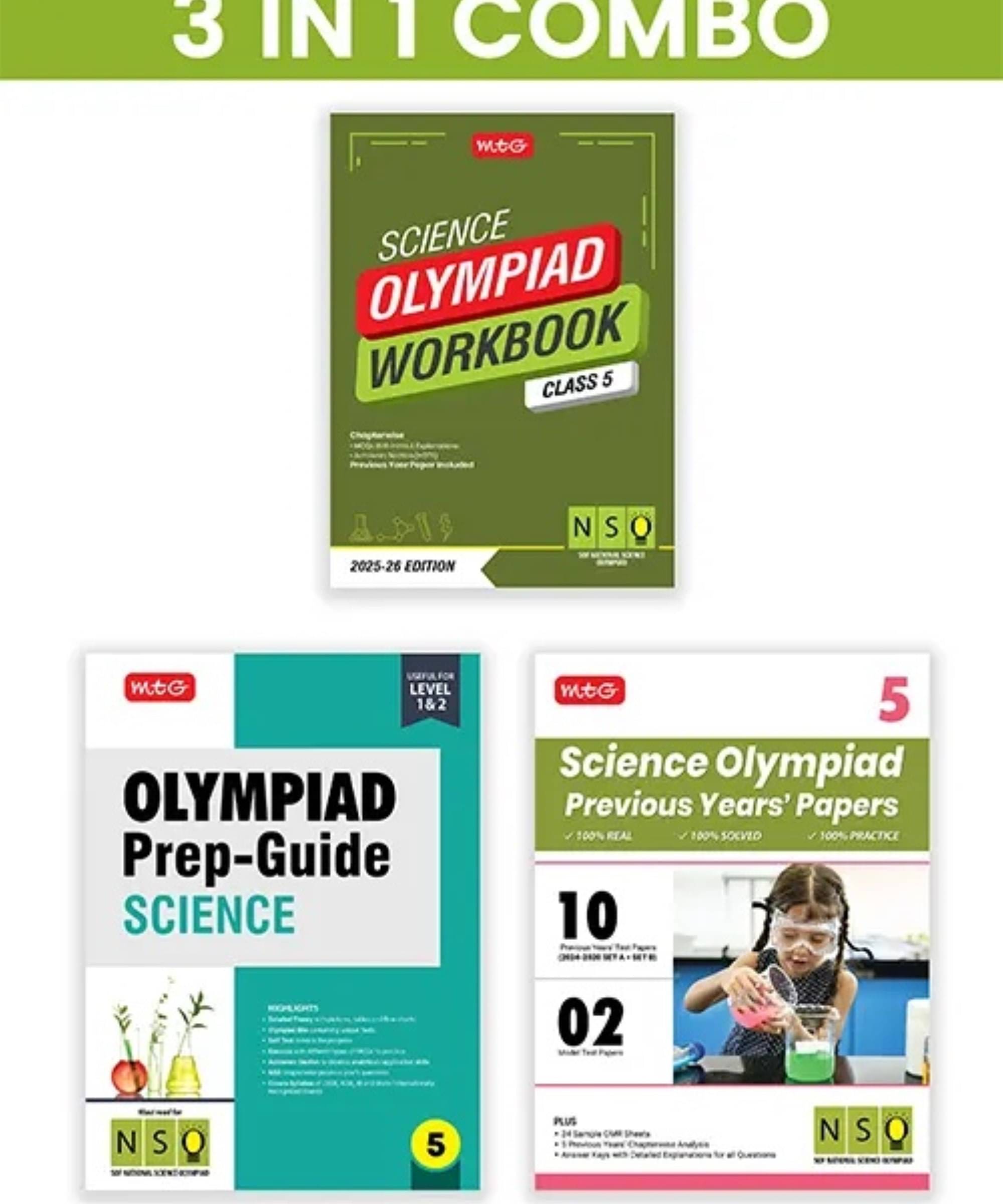 MTG Class-5 National Science Olympiad (NSO) Workbook, Prep-Guide & Previous Years Papers (PYQs) with Mock Test Paper (Set of 3 Books) - SOF Olympiad Books For 2025-26 Exam MTG Class-5 National Science Olympiad (NSO) Workbook, Prep-Guide & Previous Years Papers (PYQs) with Mock Test Paper (Set of 3 Books) - SOF Olympiad Books For 2025-26 Exam