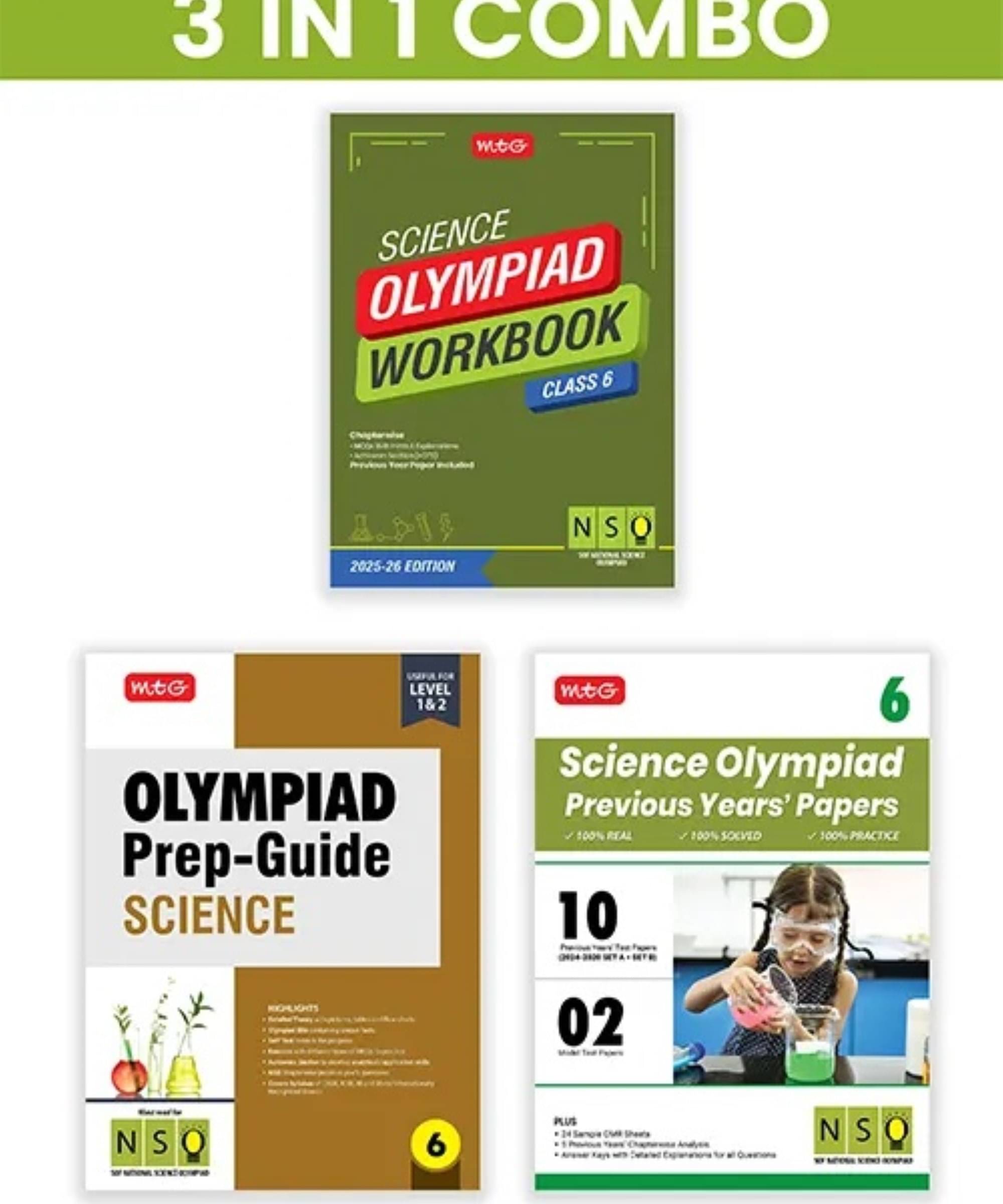     			MTG Class-6 National Science Olympiad (NSO) Workbook, Prep-Guide & Previous Years Papers (PYQs) with Mock Test Paper (Set of 3 Books) - SOF Olympiad Books For 2025-26 Exam