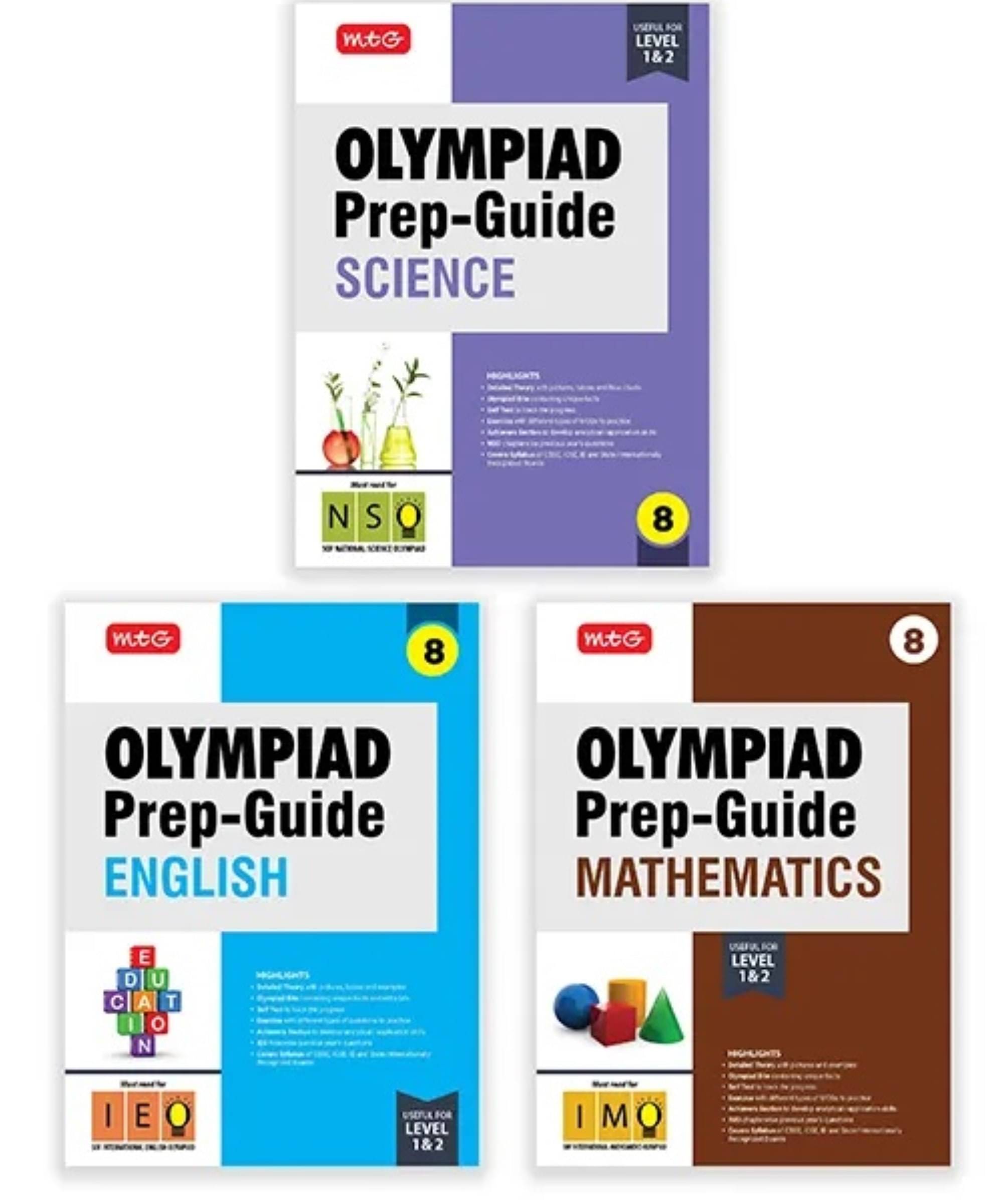 MTG Olympiad Prep-Guide Class-8 Mathematics, Science & English (Set of 3 Books) - Detailed Theory, IMO-NSO-IEO Previous Years Questions with Self Test For SOF 2025-26 Exam MTG Olympiad Prep-Guide Class-8 Mathematics, Science & English (Set of 3 Books) - Detailed Theory, IMO-NSO-IEO Previous Years Questions with Self Test For SOF 2025-26 Exam