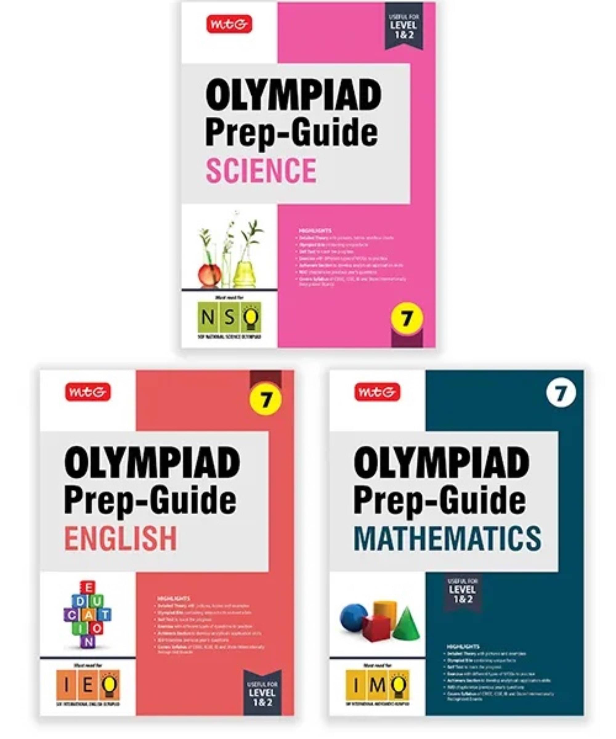 MTG Olympiad Prep-Guide Class-7 Mathematics, Science & English (Set of 3 Books) - Detailed Theory, IMO-NSO-IEO Previous Years Questions with Self Test For SOF 2025-26 Exam MTG Olympiad Prep-Guide Class-7 Mathematics, Science & English (Set of 3 Books) - Detailed Theory, IMO-NSO-IEO Previous Years Questions with Self Test For SOF 2025-26 Exam
