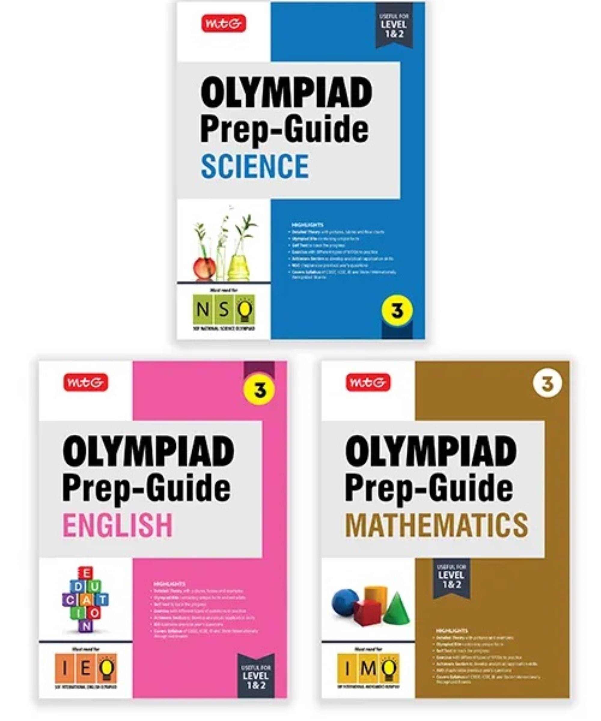 MTG Olympiad Prep-Guide Class-3 Mathematics, Science & English (Set of 3 Books) - Detailed Theory, IMO-NSO-IEO Previous Years Questions with Self Test For SOF 2025-26 Exam MTG Olympiad Prep-Guide Class-3 Mathematics, Science & English (Set of 3 Books) - Detailed Theory, IMO-NSO-IEO Previous Years Questions with Self Test For SOF 2025-26 Exam