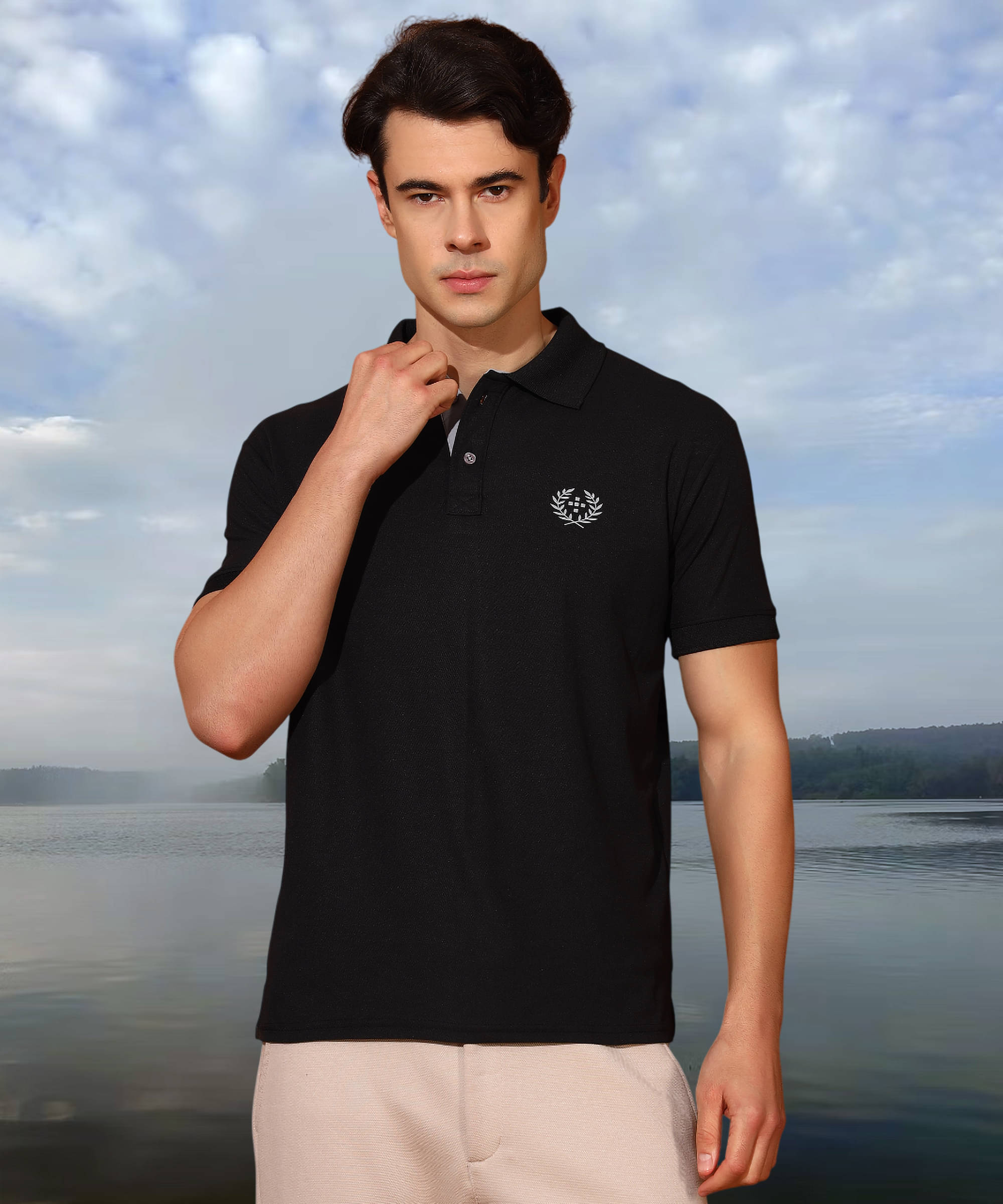 Quin Fletcher Men Cotton Blend Regular Fit Solid Polo T Shirt ( Black ) Quin Fletcher Men Cotton Blend Regular Fit Solid Polo T Shirt ( Black )