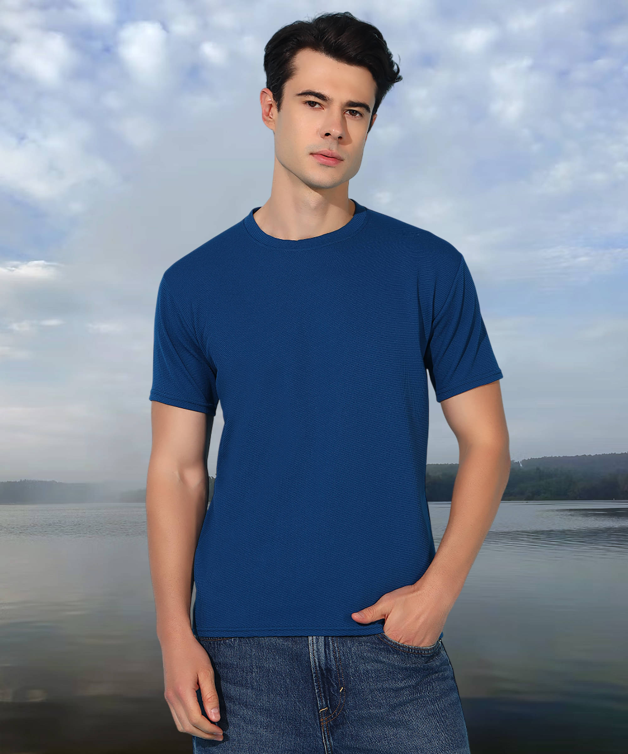     			Quin Fletcher Women Cotton Blend Solid Regular Fit Round Neck T-Shirt ( Blue )