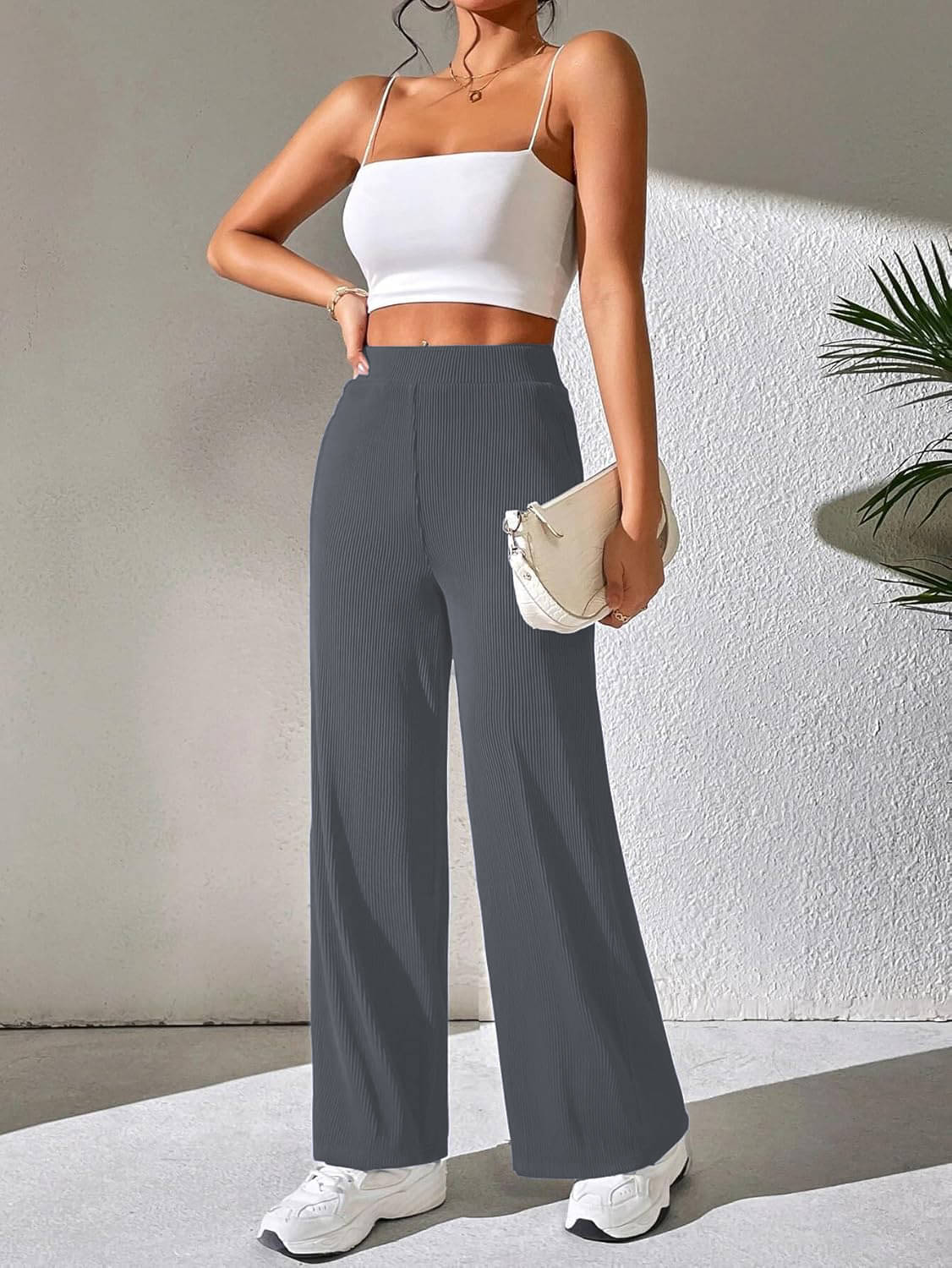     			Qyaas Women Knitted Casual Pants ( Dark Grey )