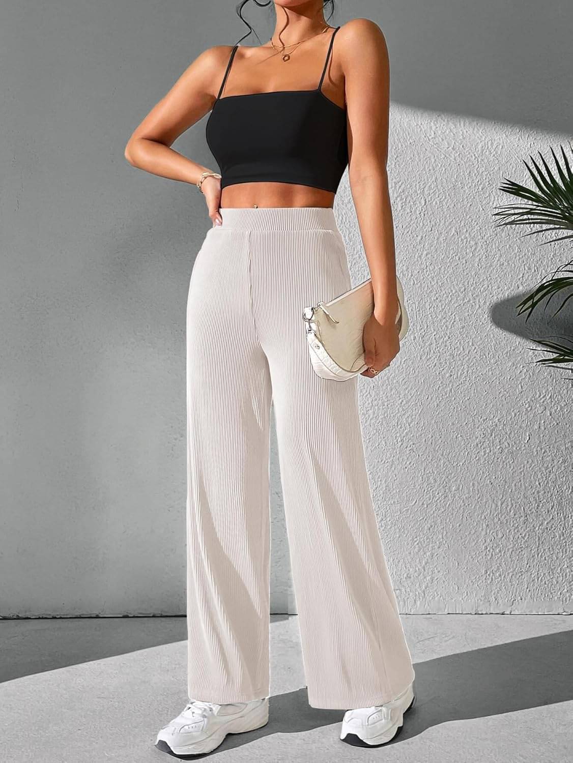     			Qyaas Pack of 1 Polyester Loose Women's Casual Pants ( White )