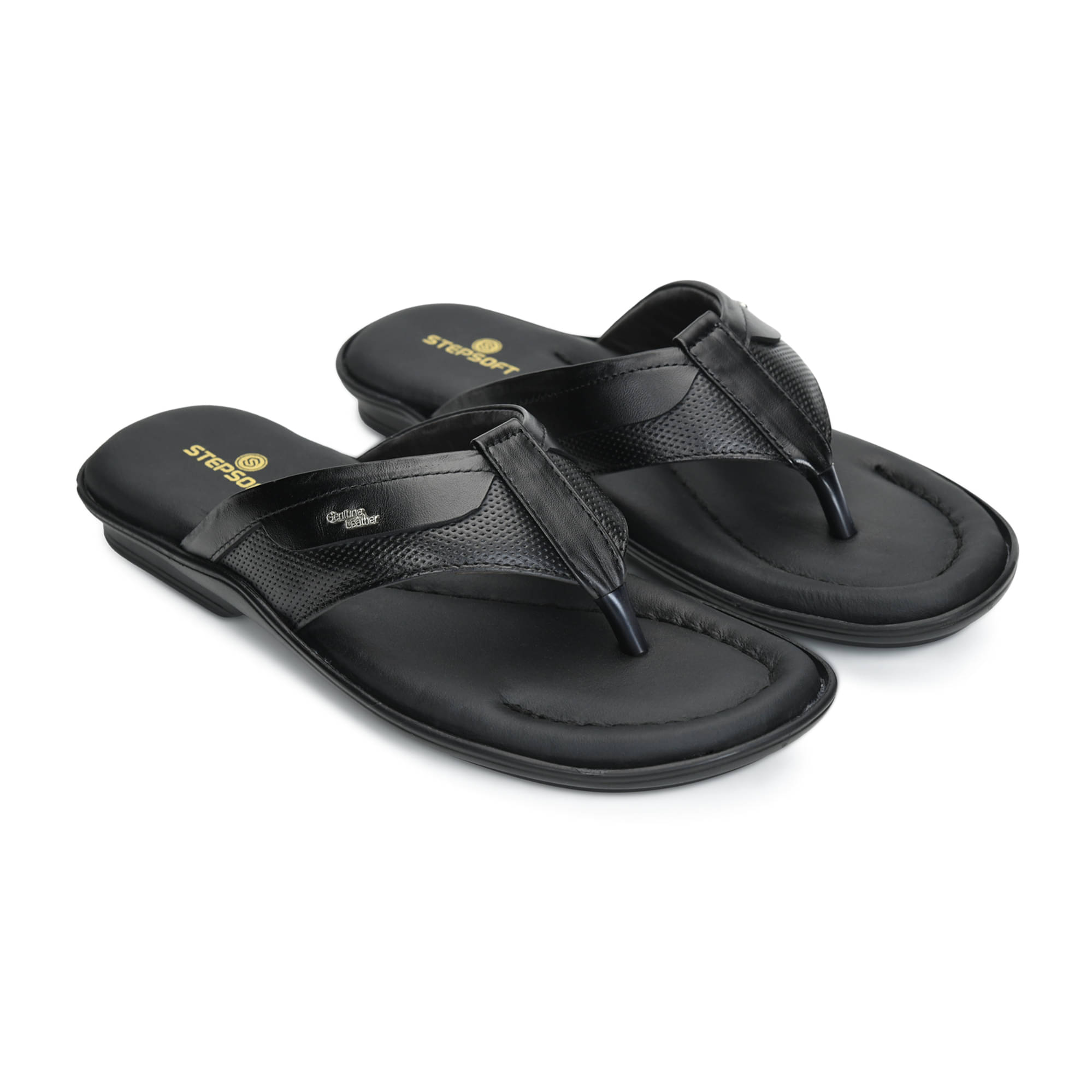    			STEPSOFT Black Men's Leather Slipper