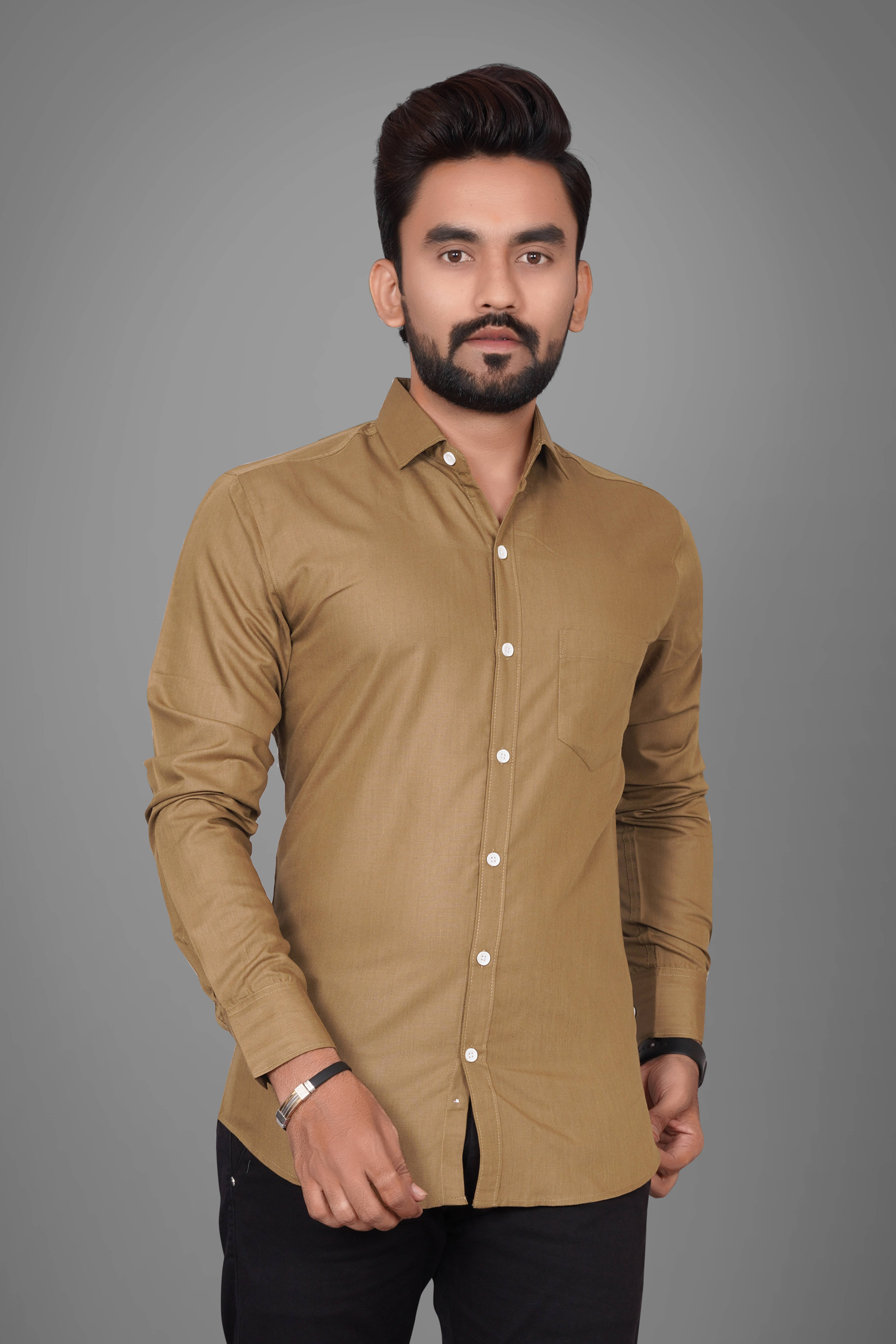 SUR-T Cotton Blend Regular Fit Solids Full Sleeves Men's Casual Shirt - Khaki ( Pack of 1 ) SUR-T Cotton Blend Regular Fit Solids Full Sleeves Men's Casual Shirt - Khaki ( Pack of 1 )