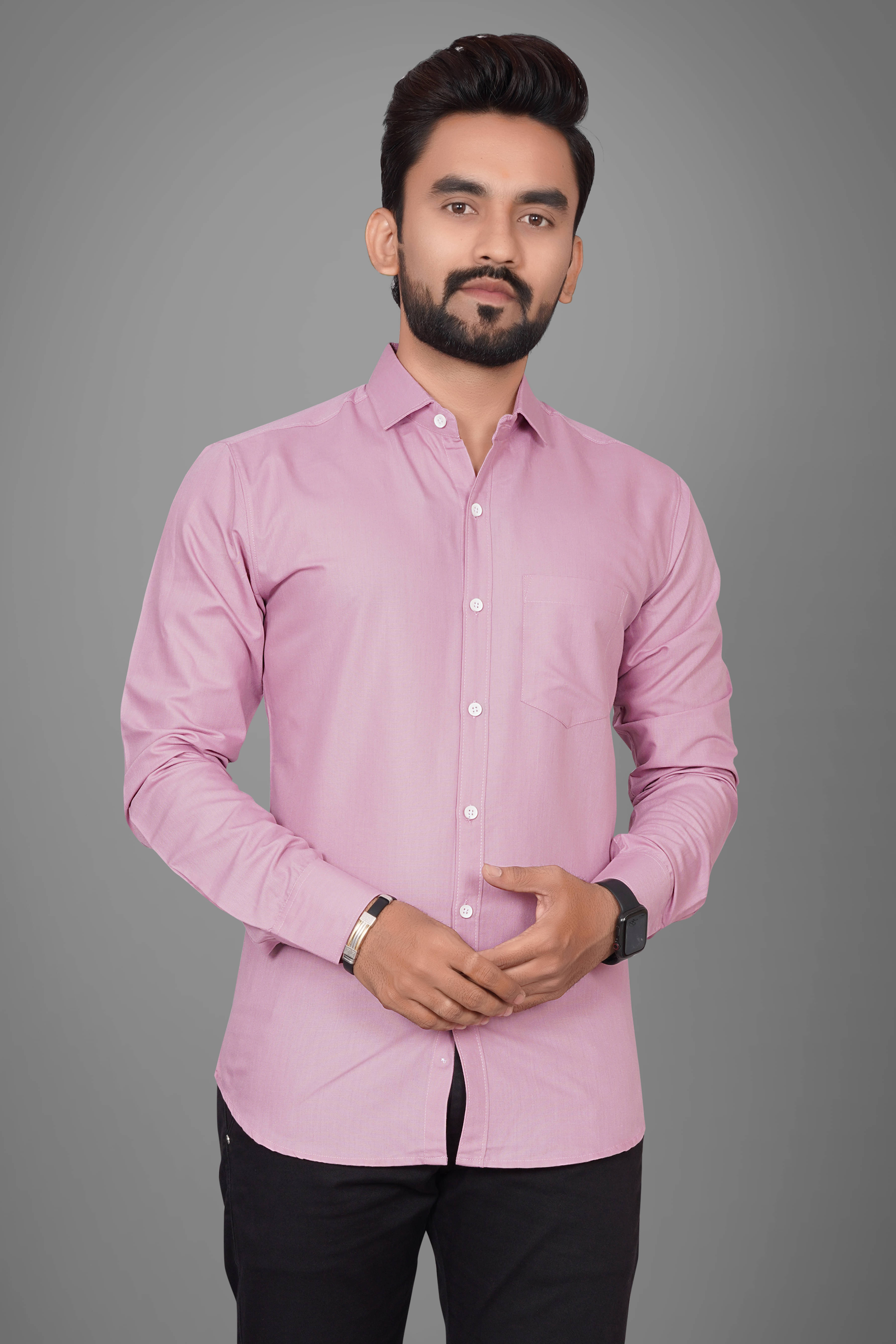 SUR-T Cotton Blend Regular Fit Solids Full Sleeves Men's Casual Shirt - Peach ( Pack of 1 )     			SUR-T Cotton Blend Regular Fit Solids Full Sleeves Men's Casual Shirt - Peach ( Pack of 1 )