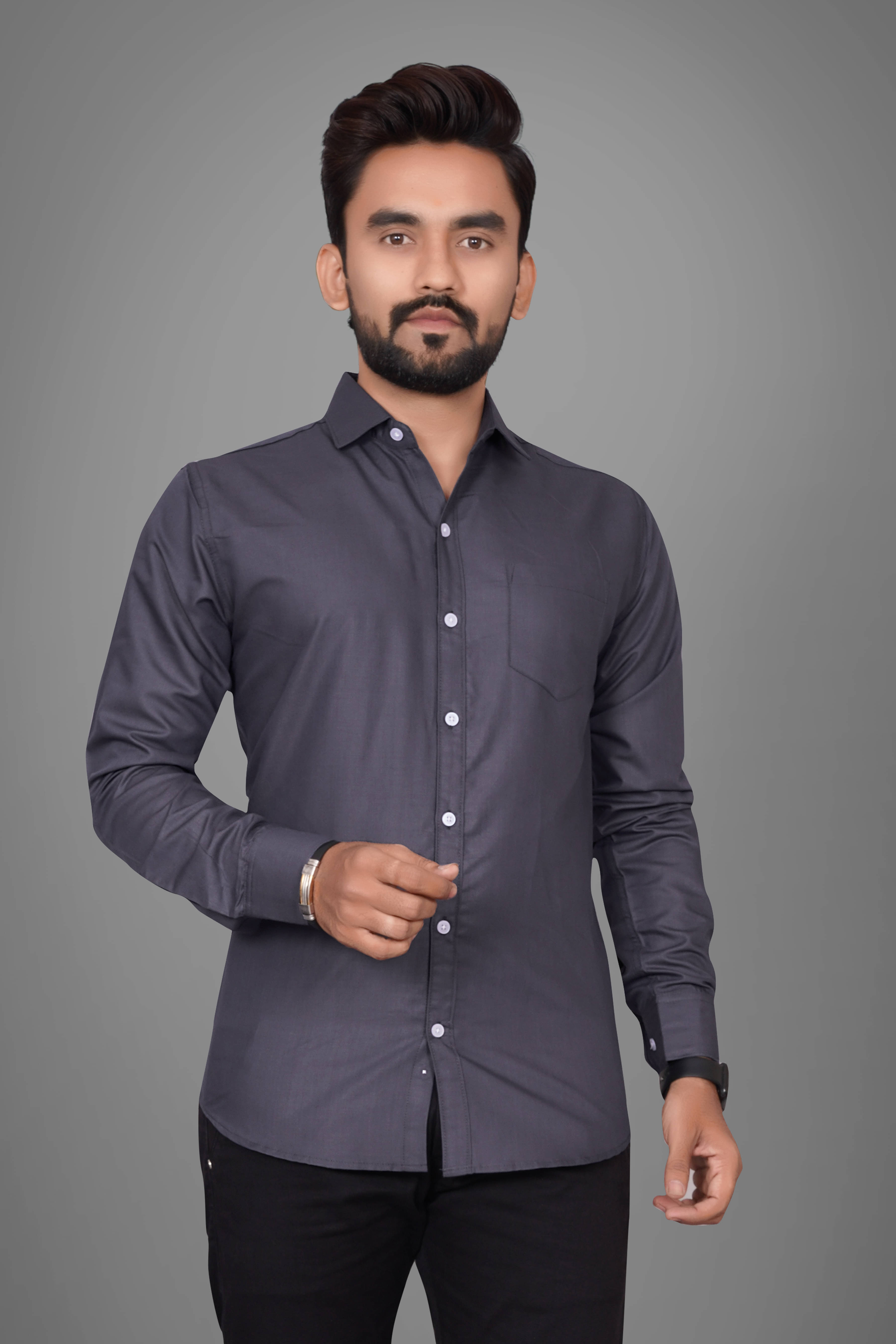 SUR-T Cotton Blend Regular Fit Solids Full Sleeves Men's Casual Shirt - Dark Grey ( Pack of 1 ) SUR-T Cotton Blend Regular Fit Solids Full Sleeves Men's Casual Shirt - Dark Grey ( Pack of 1 )